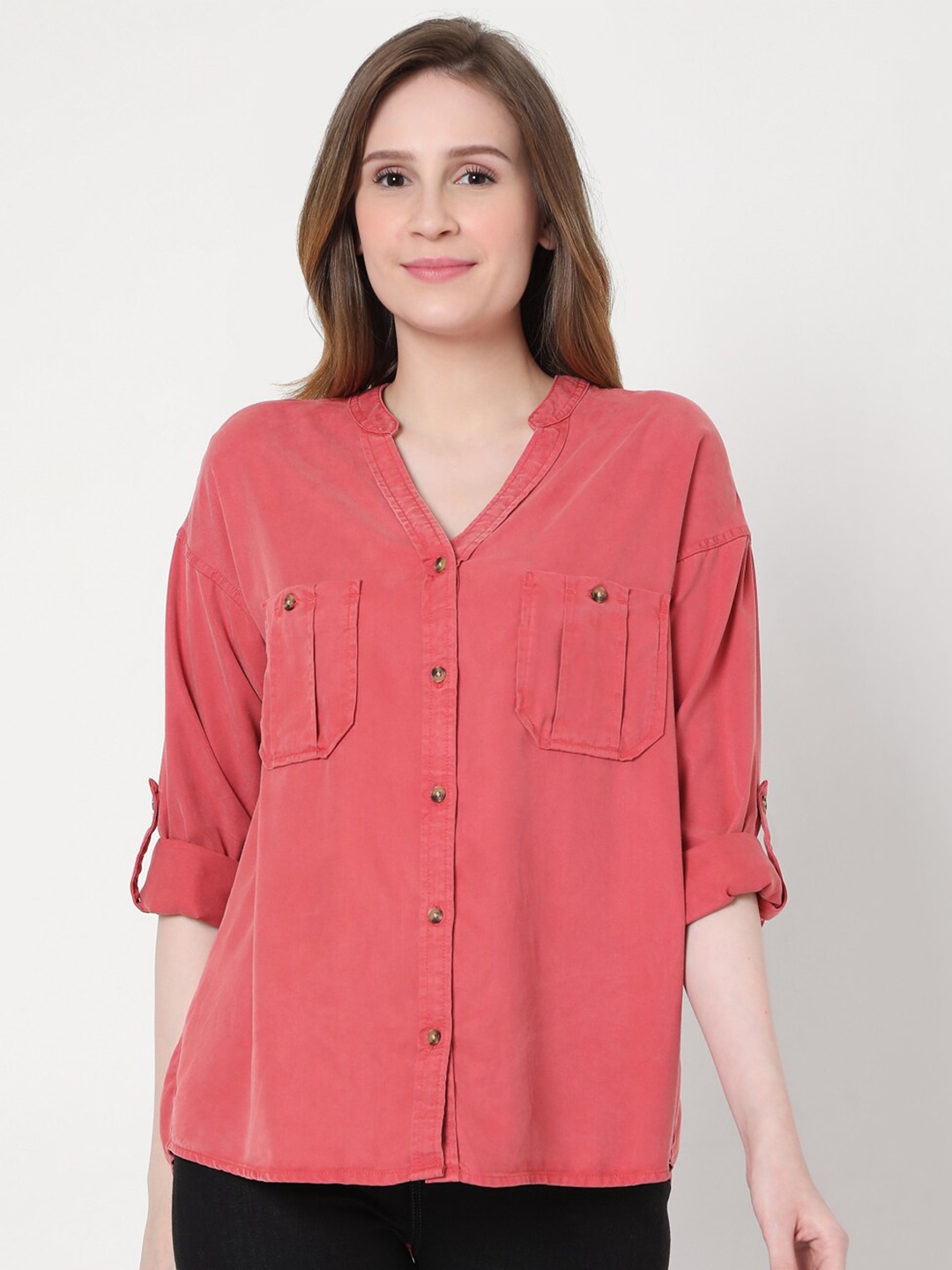 

Vero Moda Women Peach-Coloured Opaque Casual Shirt