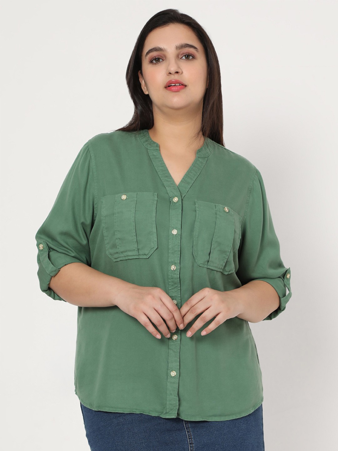 

VERO MODA CURVE Green Open Knit Sleeves Regular Top