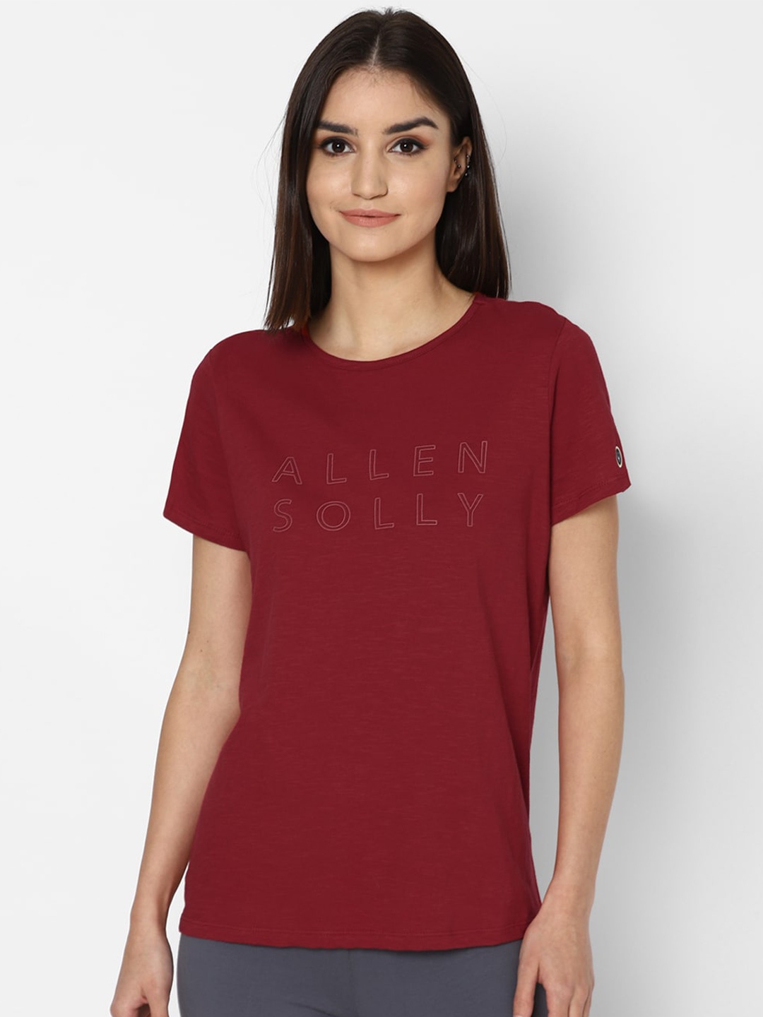 

Allen Solly Woman Women Maroon Brand Logo Printed T-shirt