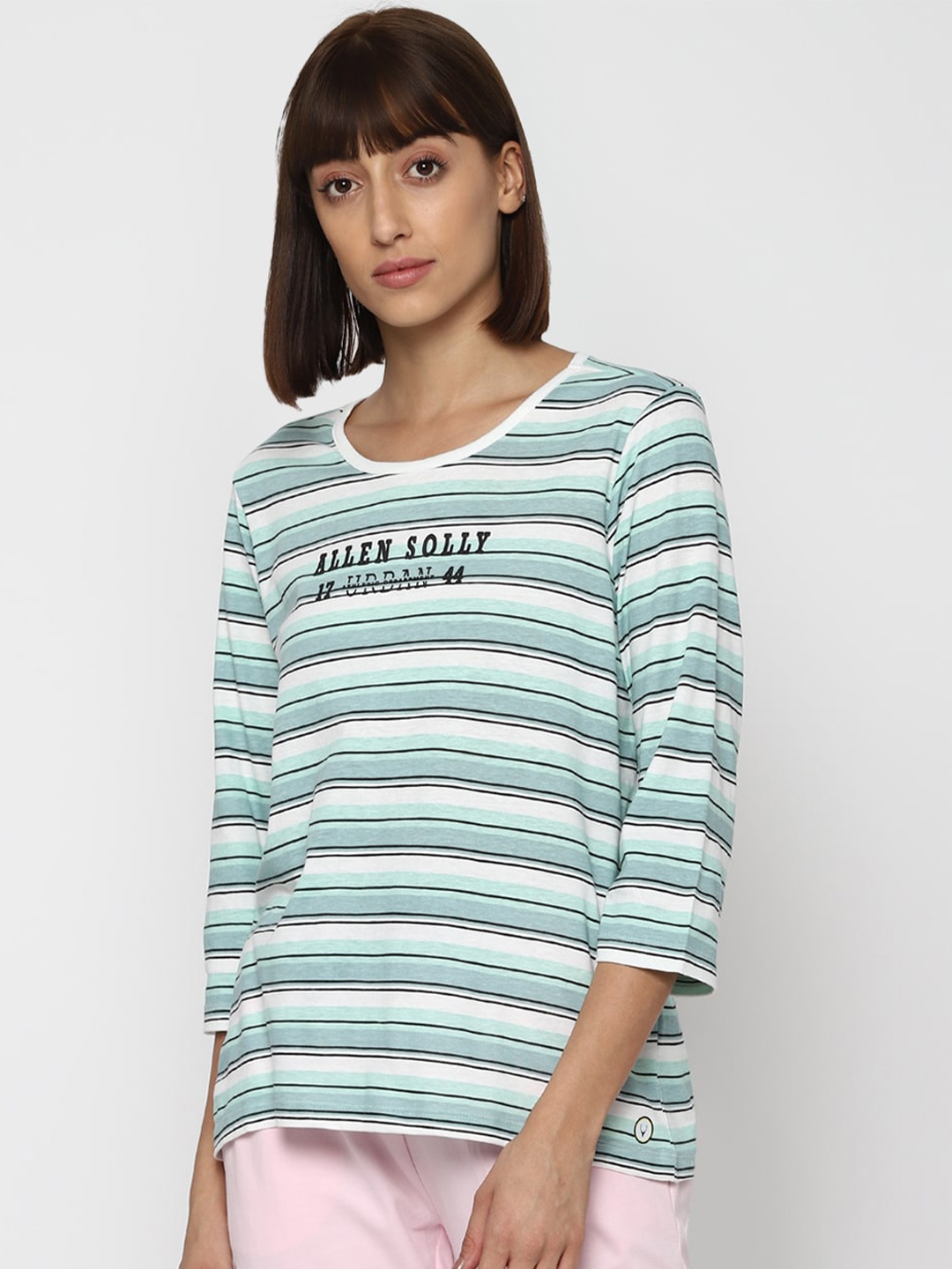 

Allen Solly Woman Women Green Cotton Striped T-shirt