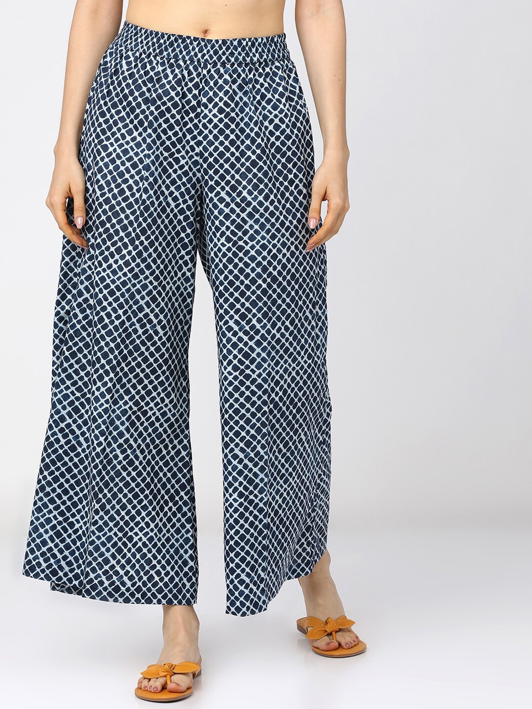 

Vishudh Women Navy Blue & White Printed Ethnic Cotton Palazzos