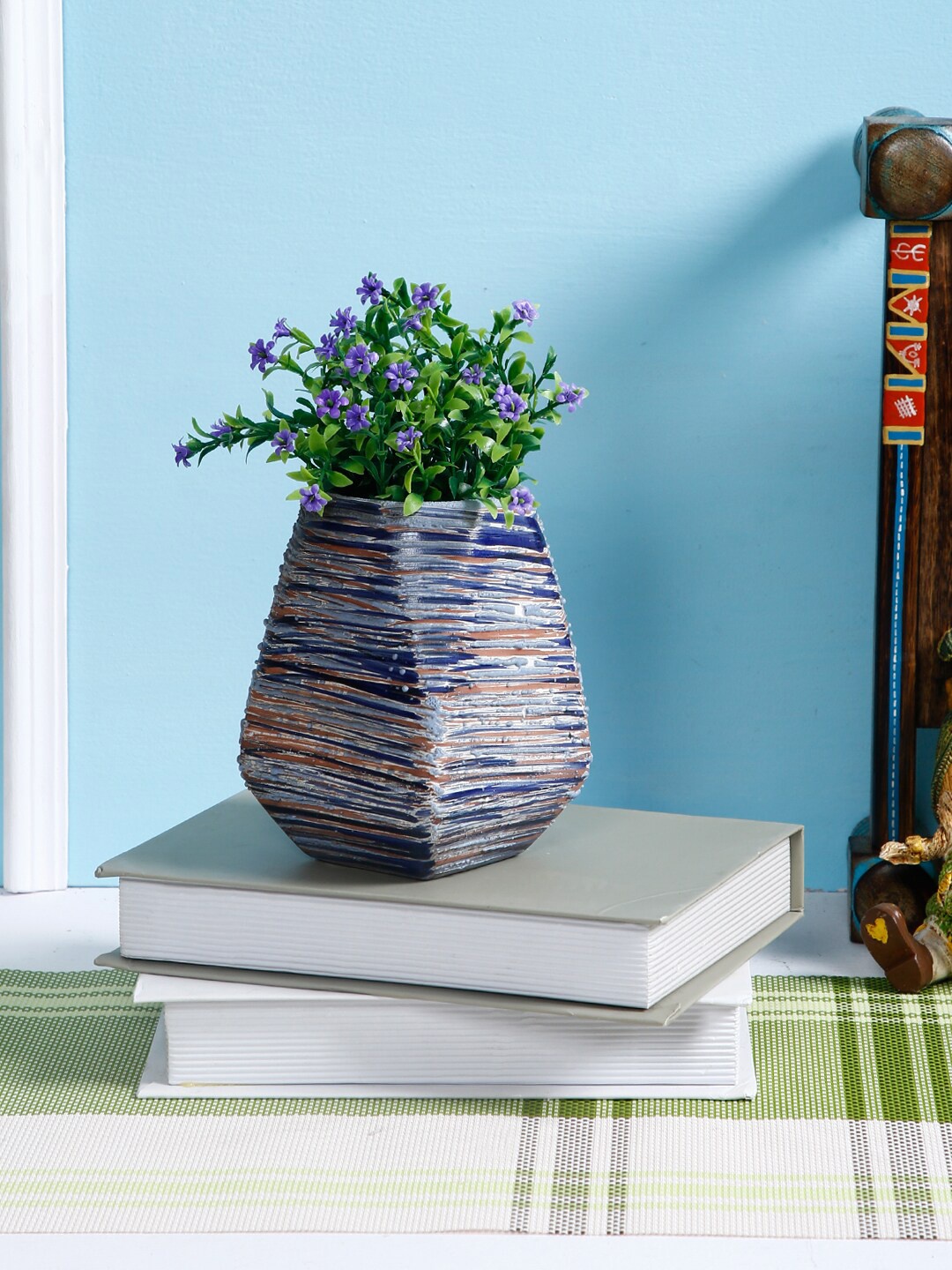 

TAYHAA Blue Textured Ceramic Planter Pot