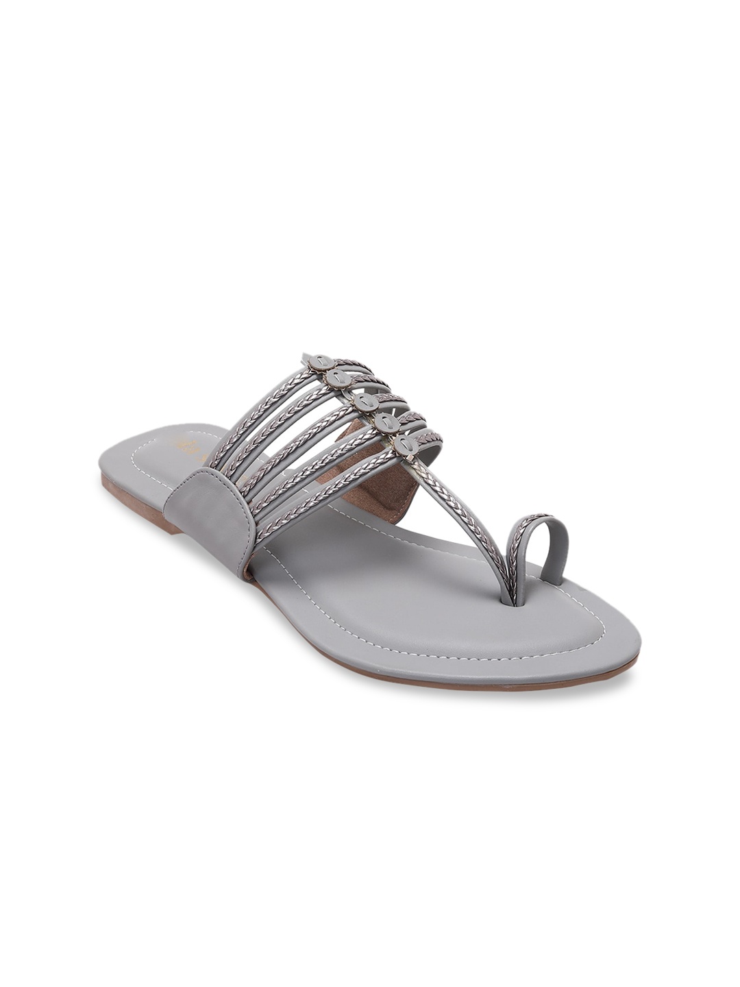 

LA SAVIE Women Grey Kolhapuri One Toe Flats