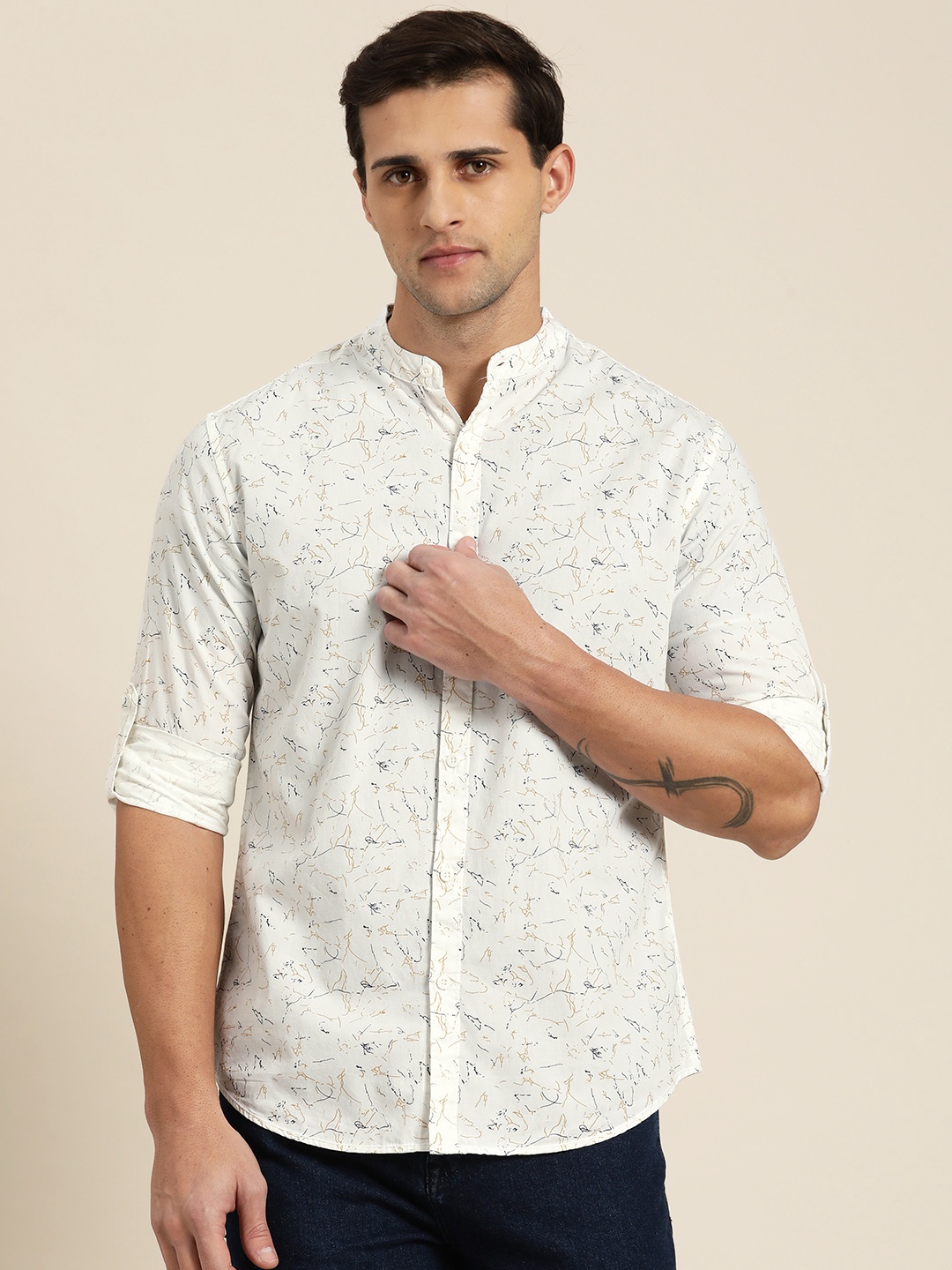 

Moda Rapido Men White & Yellow Pure Cotton Slim Fit Printed Casual Shirt