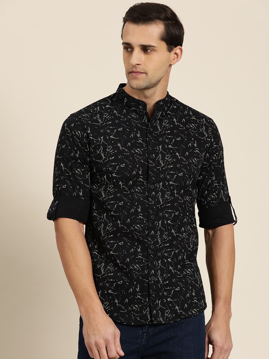 

Moda Rapido Men Pure Cotton Slim Fit Printed Casual Shirt, Black