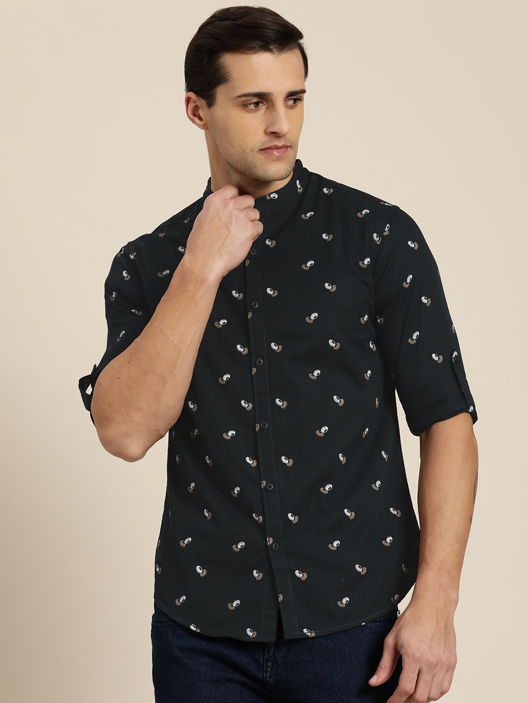

Moda Rapido Men Navy Blue & White Pure Cotton Slim Fit Printed Casual Shirt