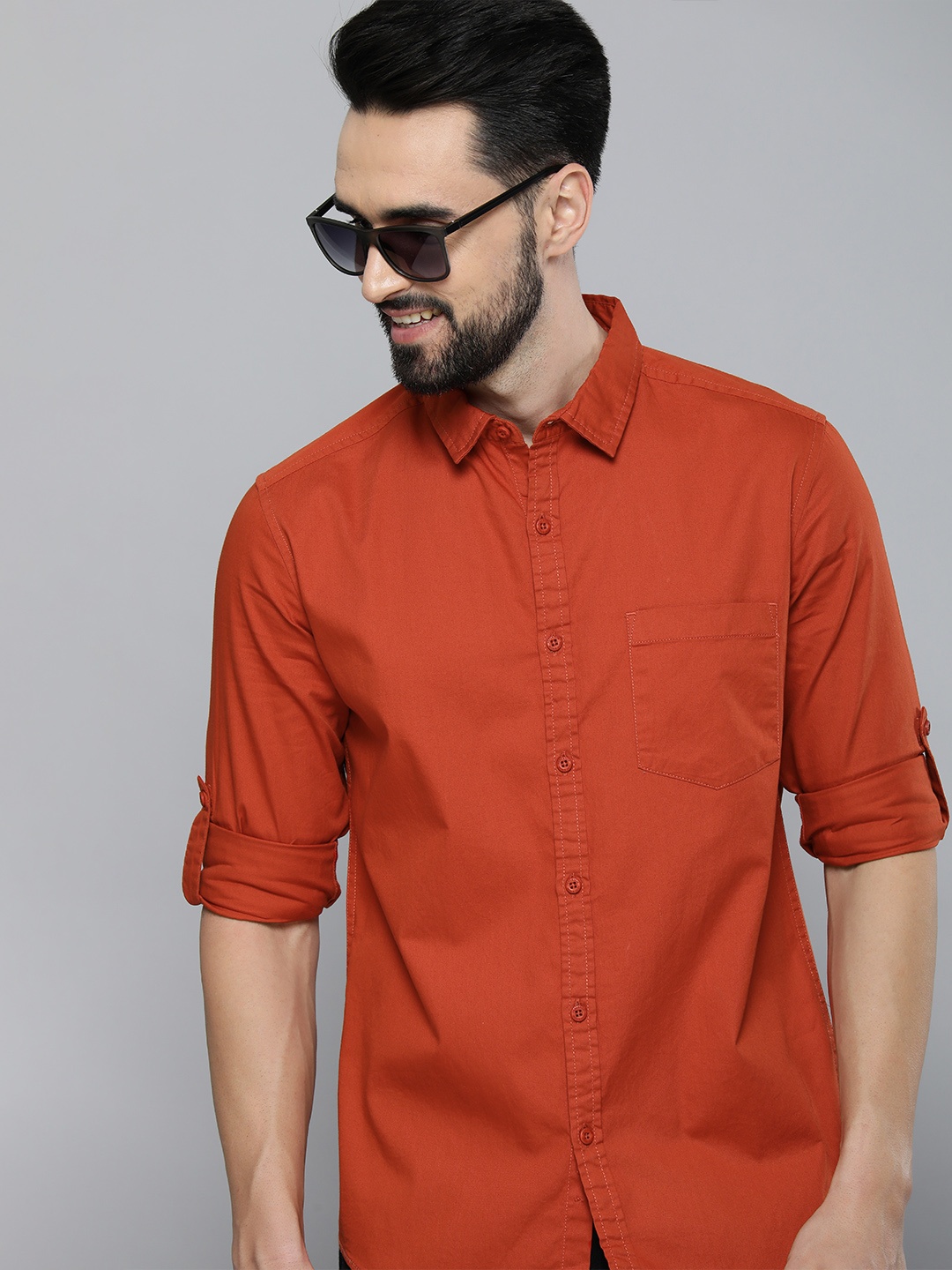 

HERE&NOW Men Rust Slim Fit Casual Shirt
