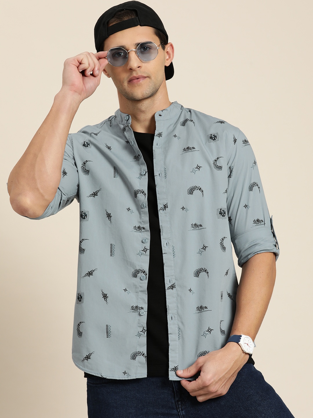 

Moda Rapido Men Blue & Black Pure Cotton Slim Fit Printed Casual Shirt