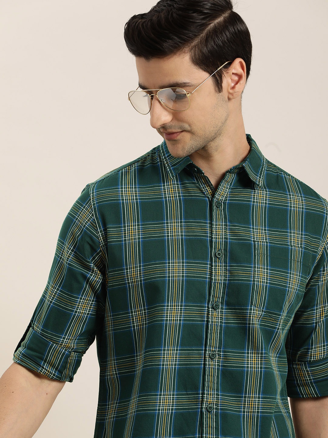 

Moda Rapido Men Green & Yellow Slim Fit Tartan Checks Pure Cotton Casual Shirt