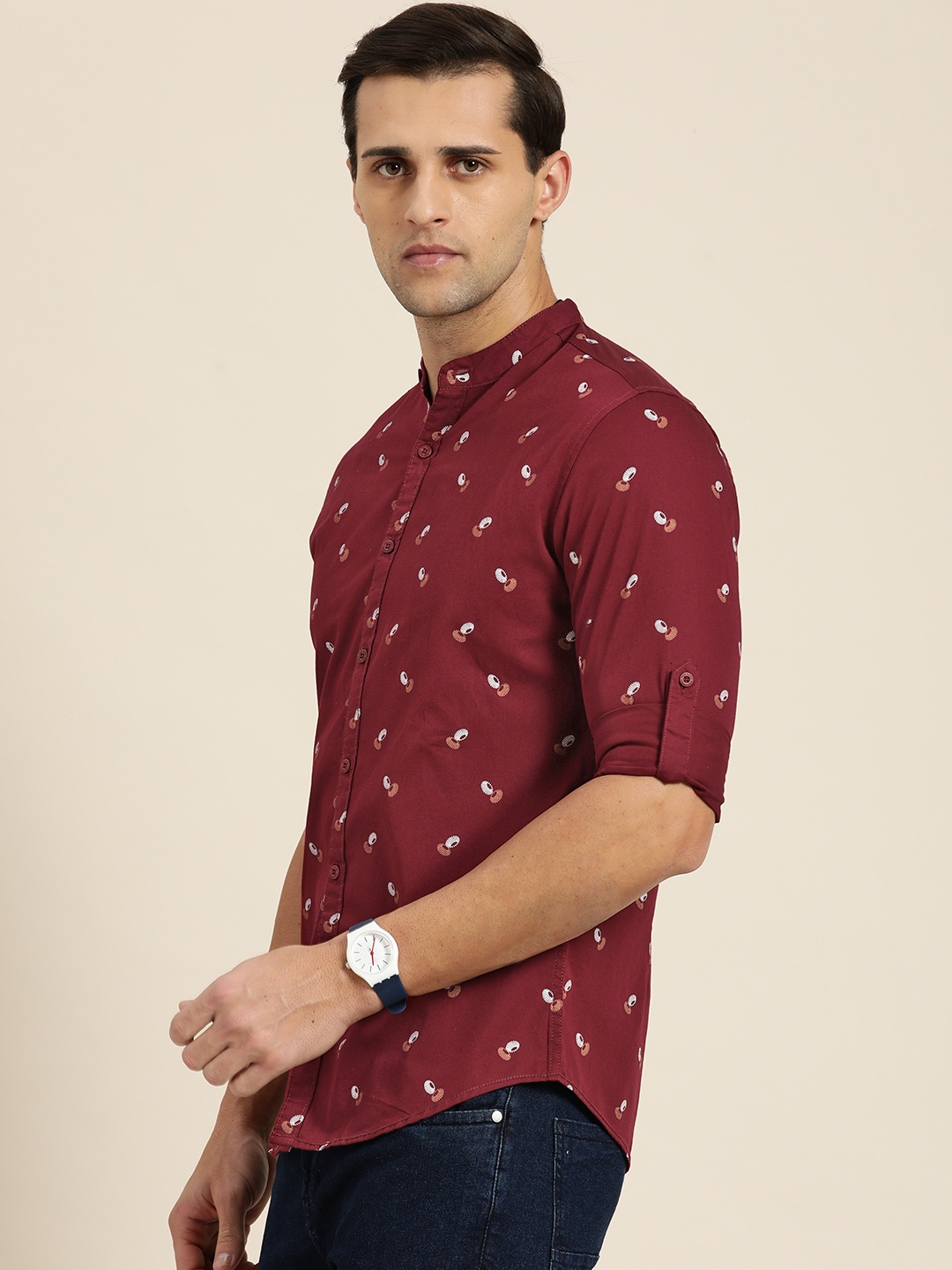

Moda Rapido Men Maroon & White Pure Cotton Slim Fit Printed Casual Shirt