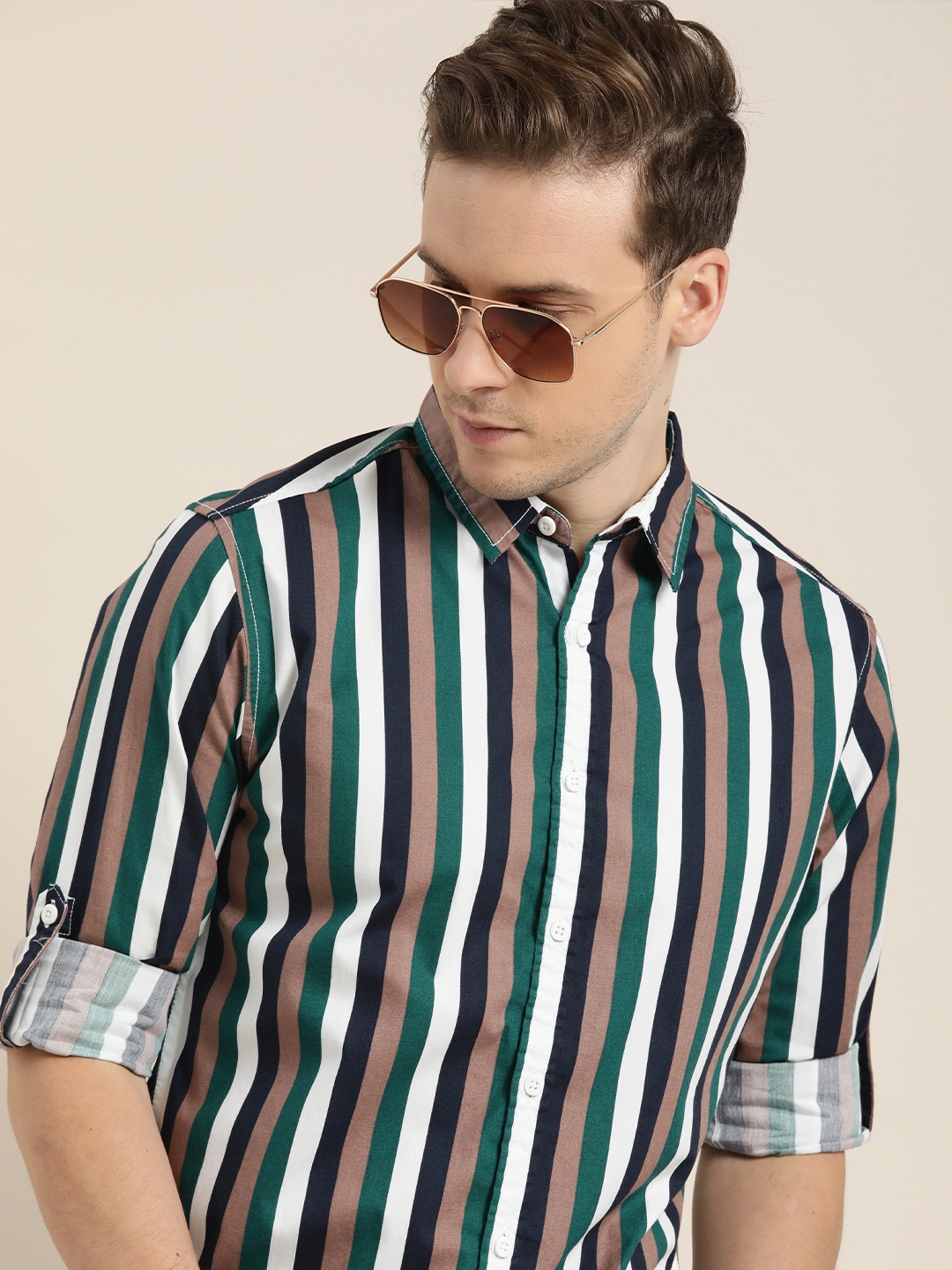 

Moda Rapido Men Multicoloured Slim Fit Striped Pure Cotton Casual Shirt, Multi