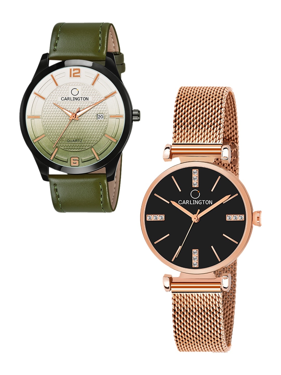 

CARLINGTON Unisex Multicoloured Dial & Multicoloured Leather Straps Analogue Watch Combo CT1010 Green -