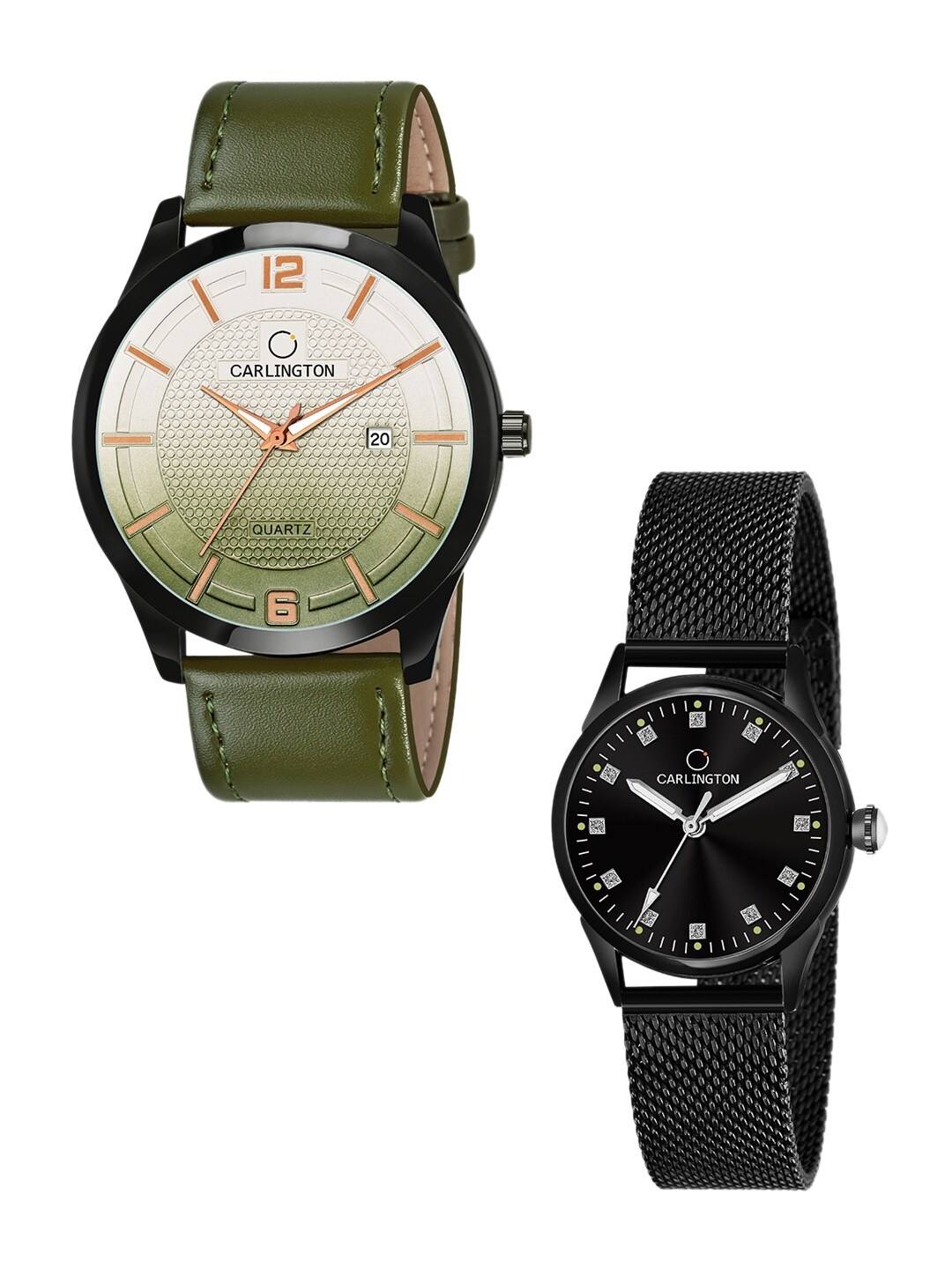

CARLINGTON Unisex Multicoloured Dial & Multicoloured Leather Straps Analogue Watch Combo CT1010 Green -
