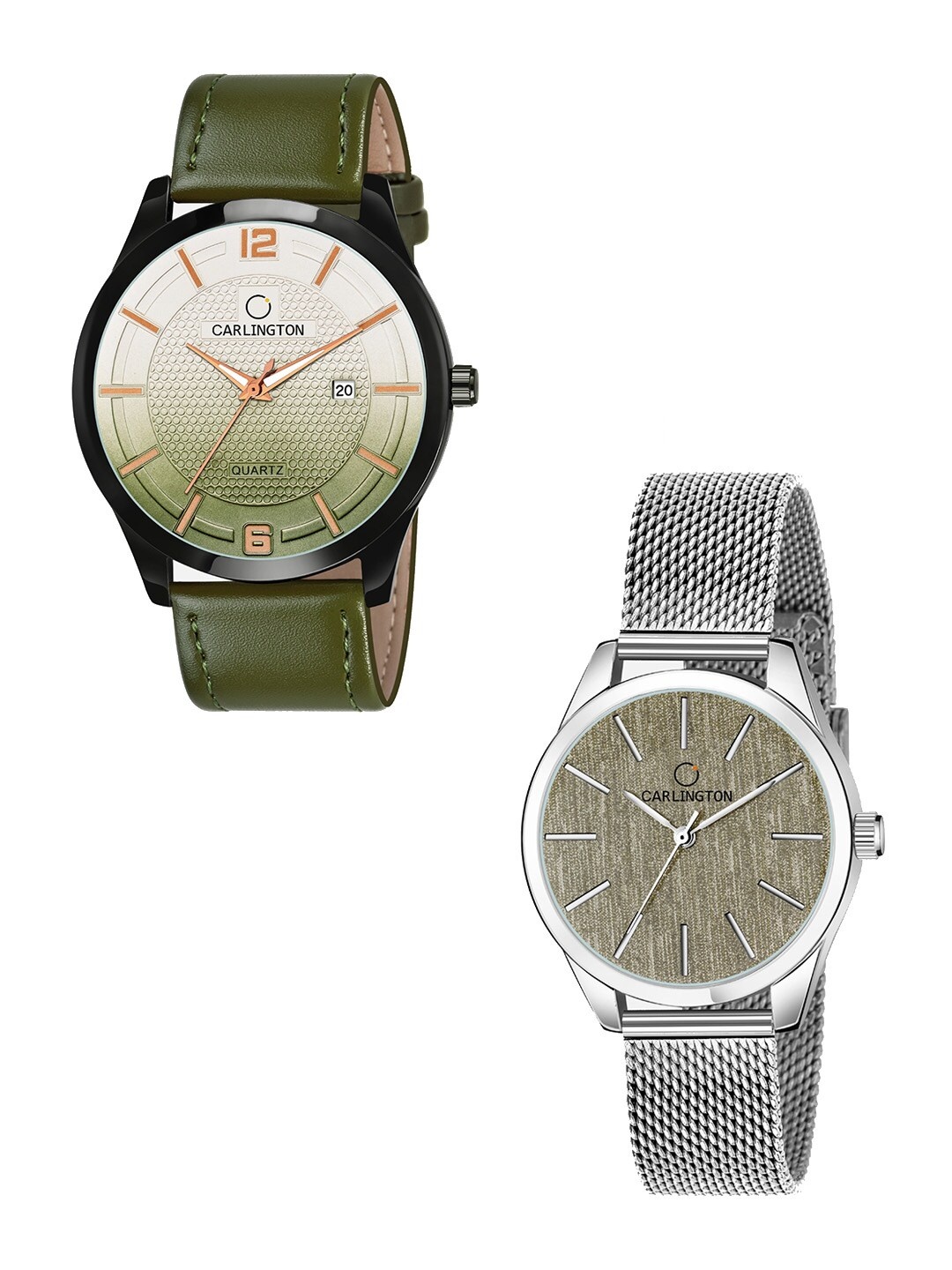 

CARLINGTON His & Her Watch Gift Set Combo Combo CT1010 Green - CT2001 Silve