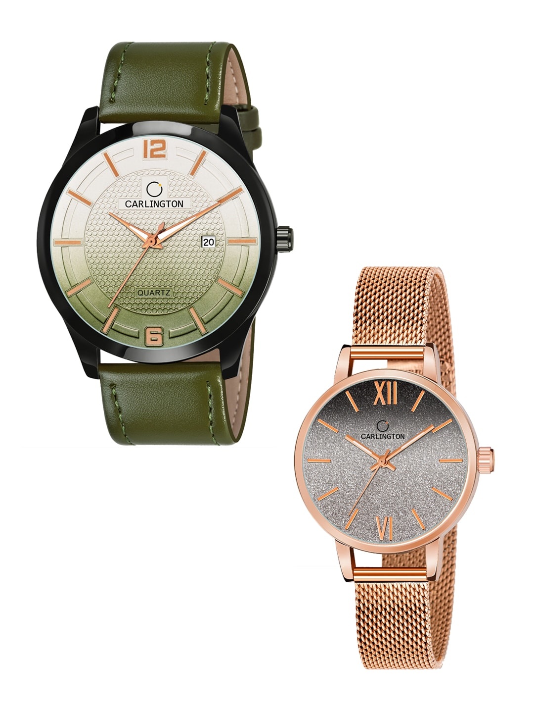 

CARLINGTON Unisex Pack Of 2 His & Her Analogue Watches - Combo CT1010 Green