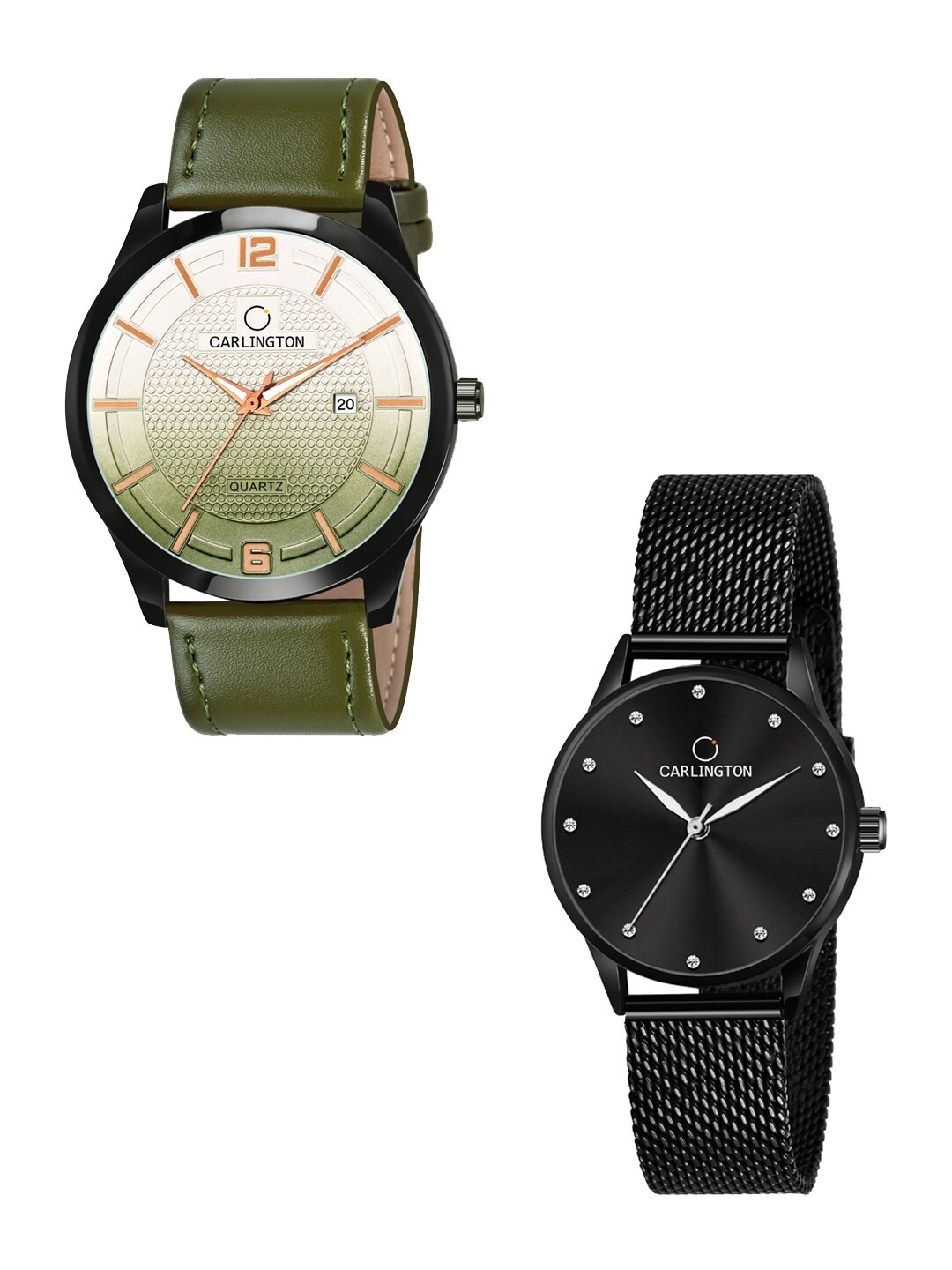 

CARLINGTON His & Her Watch Gift Set Combo CT1010 Green - CT2009 Black
