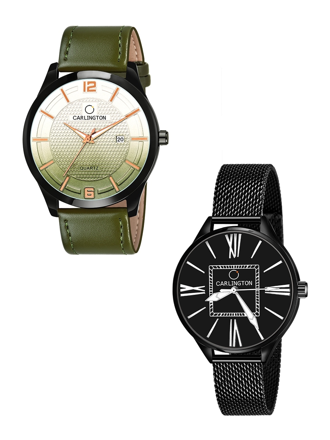 

CARLINGTON Unisex Multicoloured Dial & Multicoloured Leather Straps Analogue Watch Combo CT1010 Green -