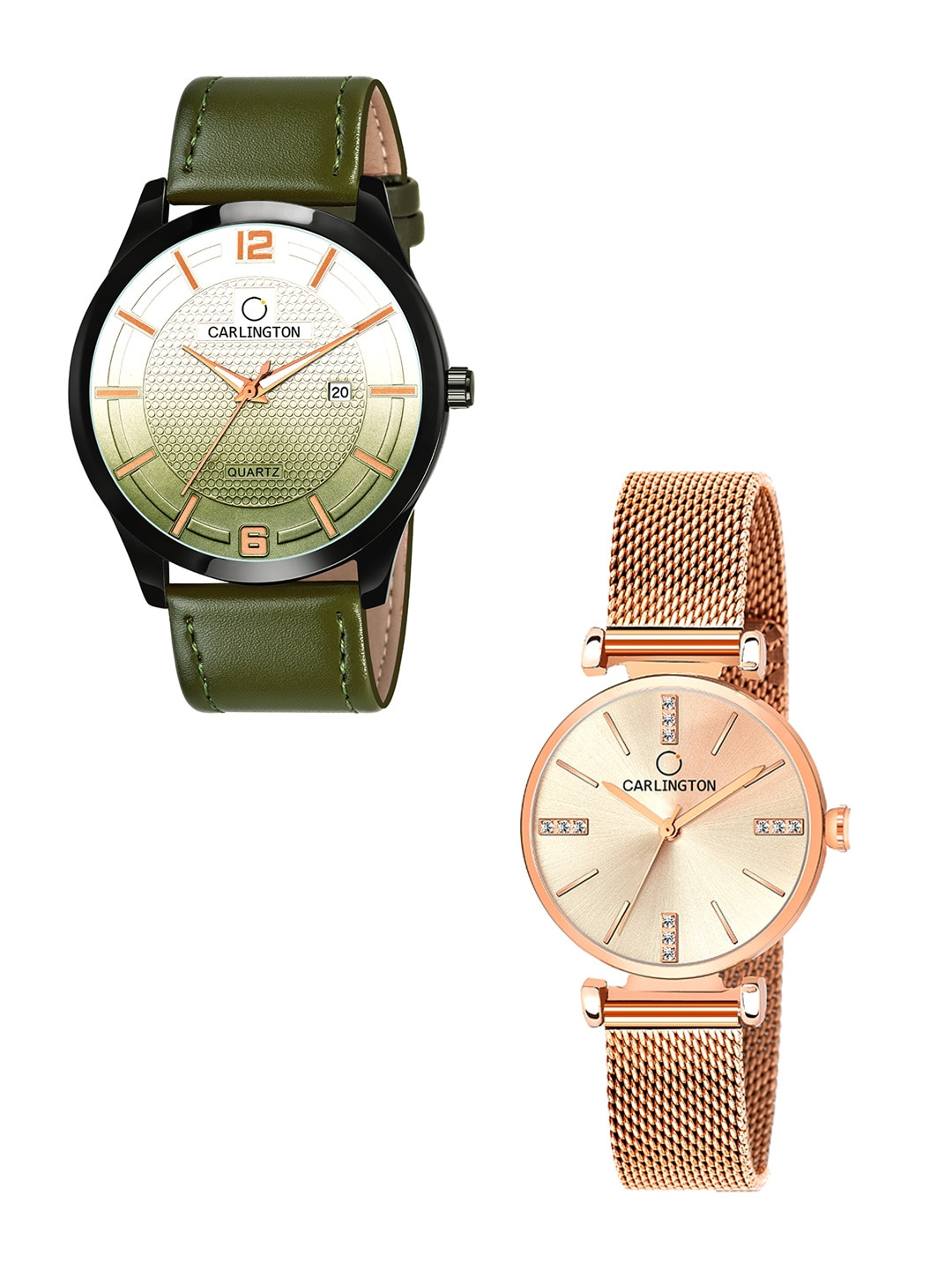 

CARLINGTON Unisex Multicoloured Dial & Multicoloured Leather Straps Analogue Watch Combo CT1010 Green -