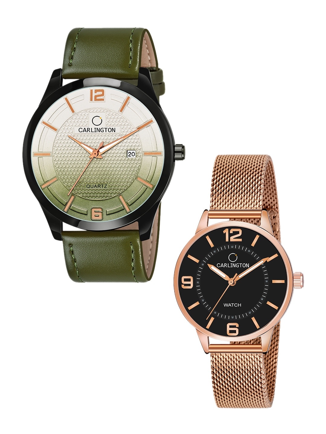 

CARLINGTON Unisex Multicoloured Embellished Dial & Multicoloured Leather Straps Analogue Watch Combo, Green