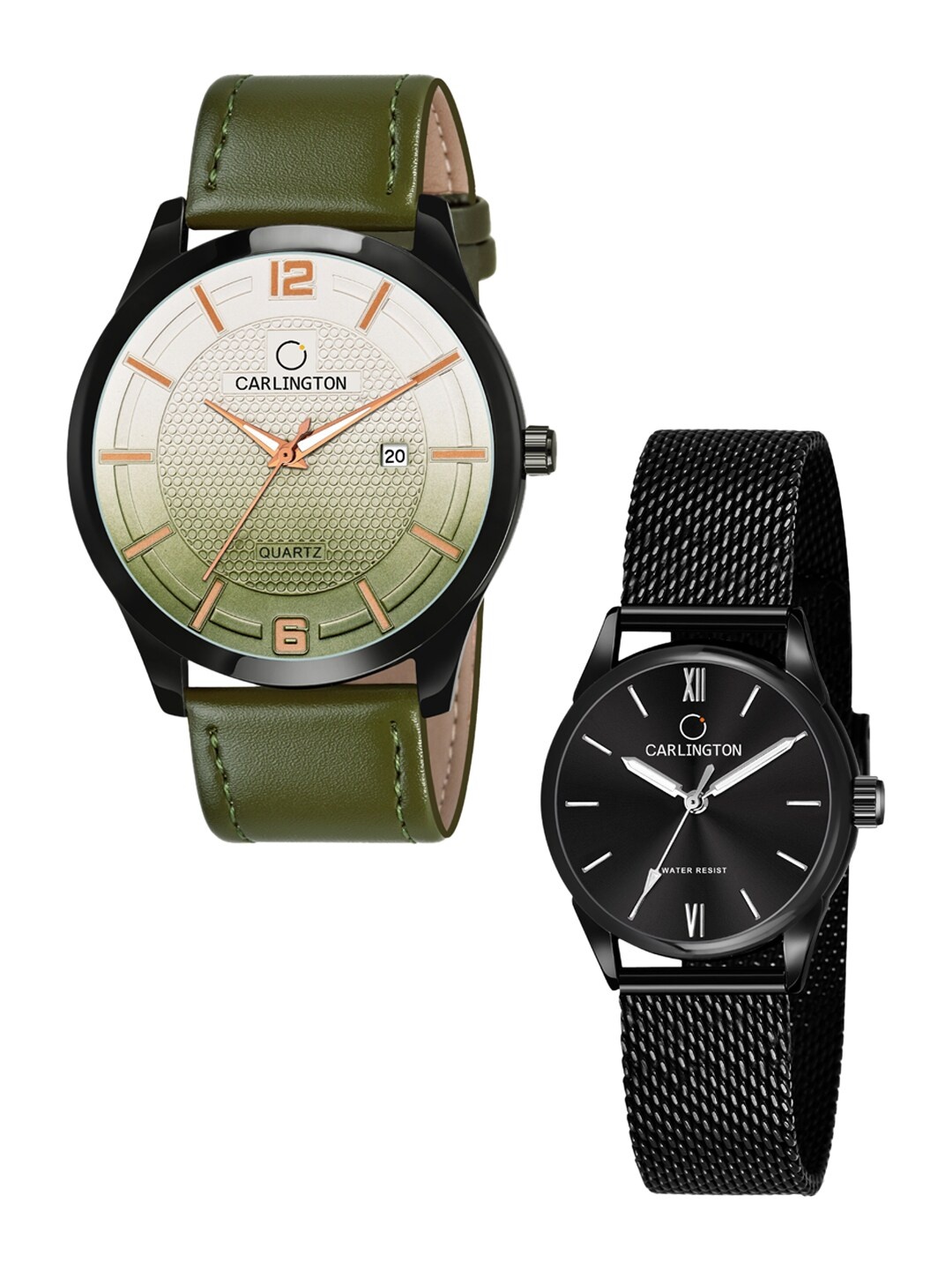 

CARLINGTON Multicoloured Dial His and Her Watches Combo CT1010 Green - CT2008 Black