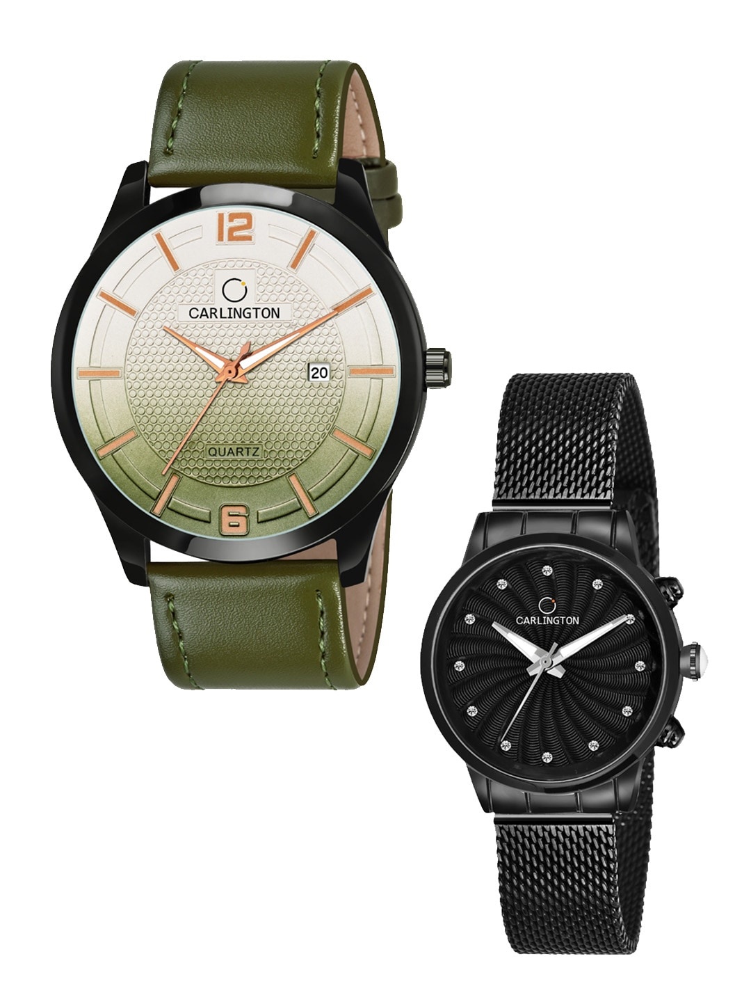 

CARLINGTON His & Her Watch Gift Set Combo CT1010 Green - CT2017 Black