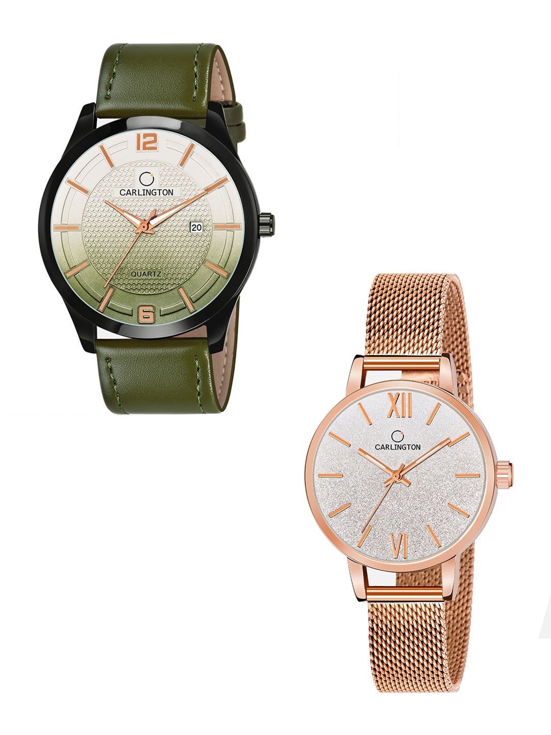 

CARLINGTON Unisex Multicoloured Dial & Multicoloured Leather Bracelet Style Straps Analogue Watch Combo, Green