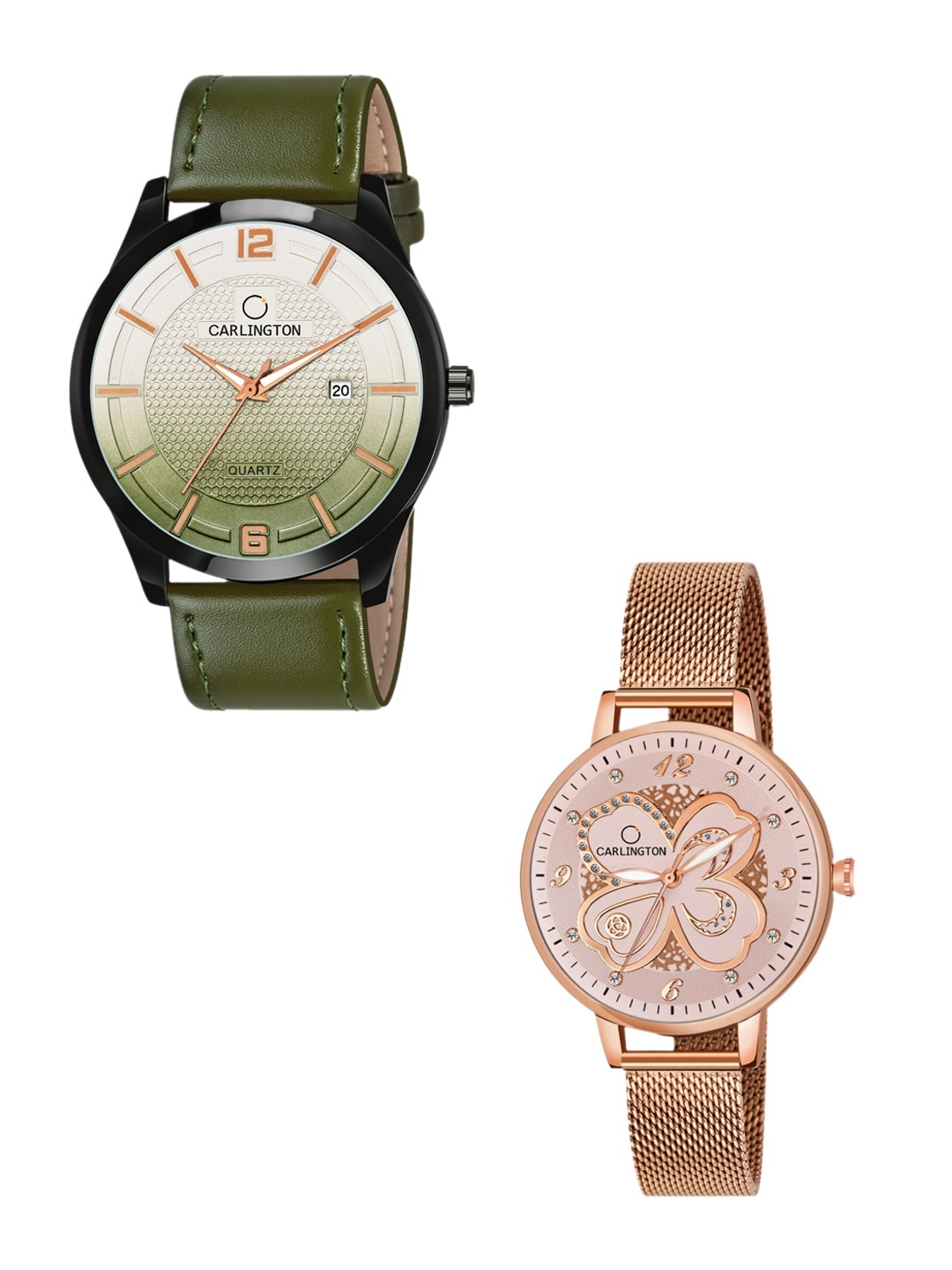 

CARLINGTON His & Her Watch Gift Set Combo CT1010 Green - CT2019 RoseGold
