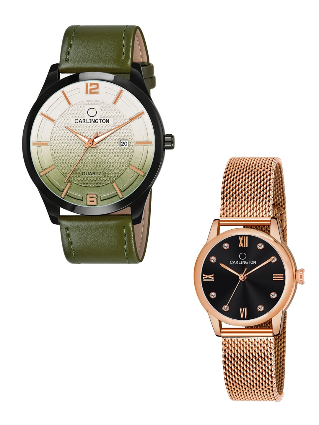 

CARLINGTON Unisex Multicoloured Dial & Multicoloured Leather Straps Analogue Watch Combo CT1010 Green -