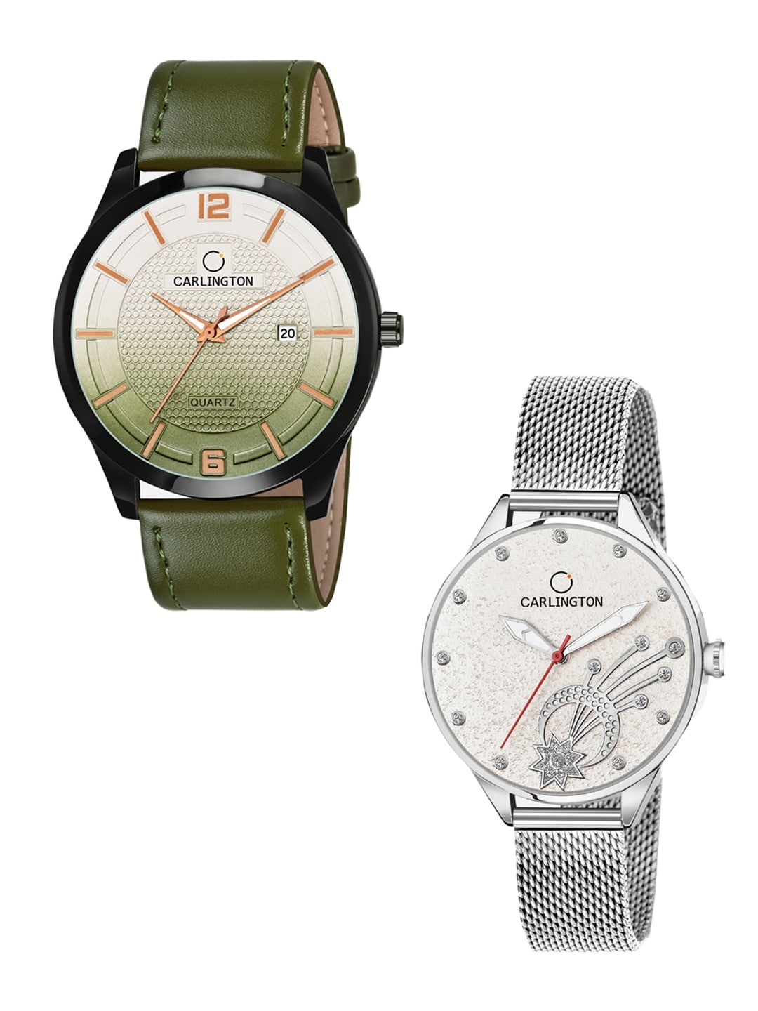 

CARLINGTON Unisex Multicoloured Dial & Multicoloured Leather Straps Analogue Watch Combo CT1010 Green -
