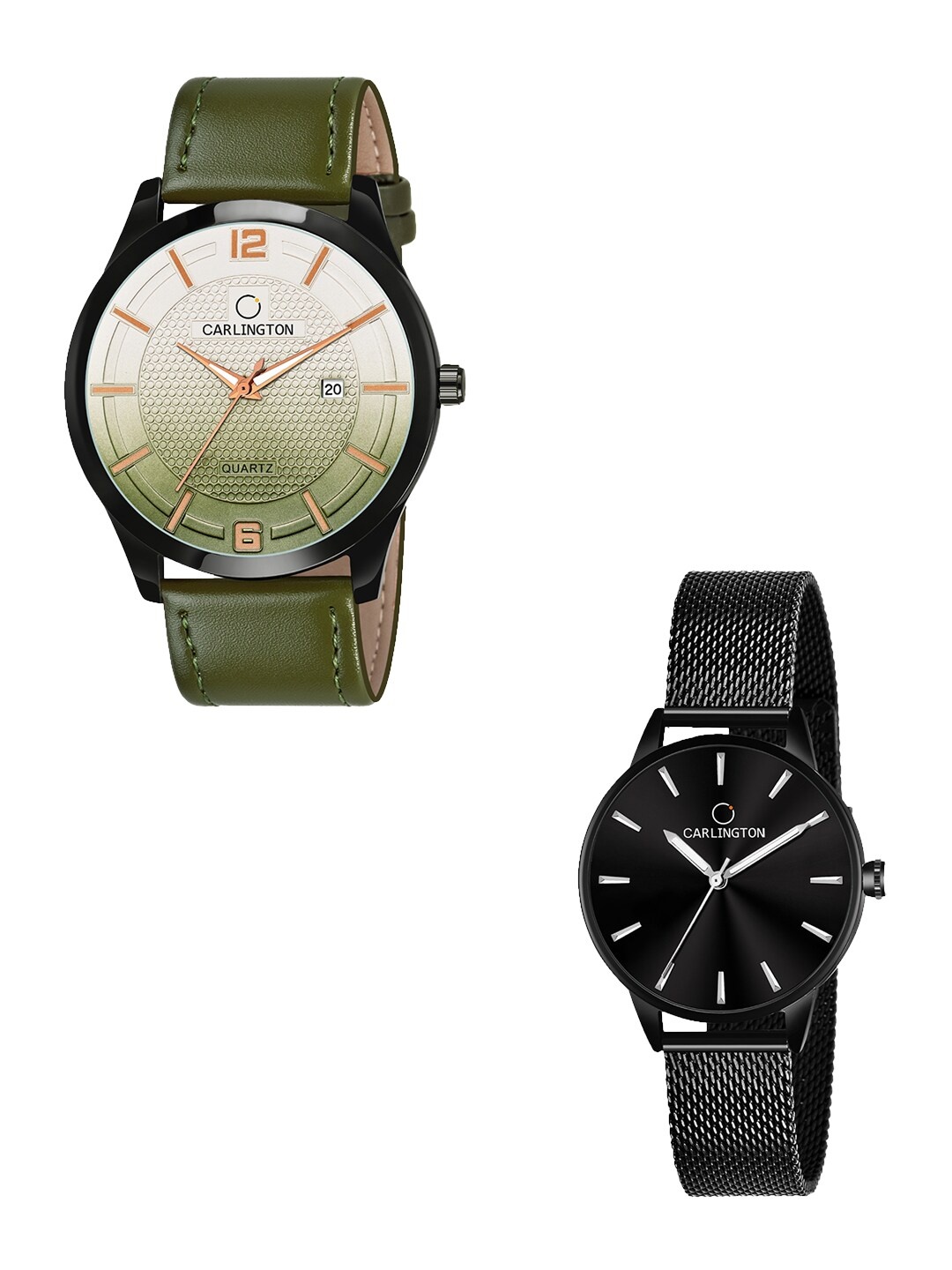 

CARLINGTON His & Her Watch Gift Set Combo CCombo CT1010 Green - CT2007 Black