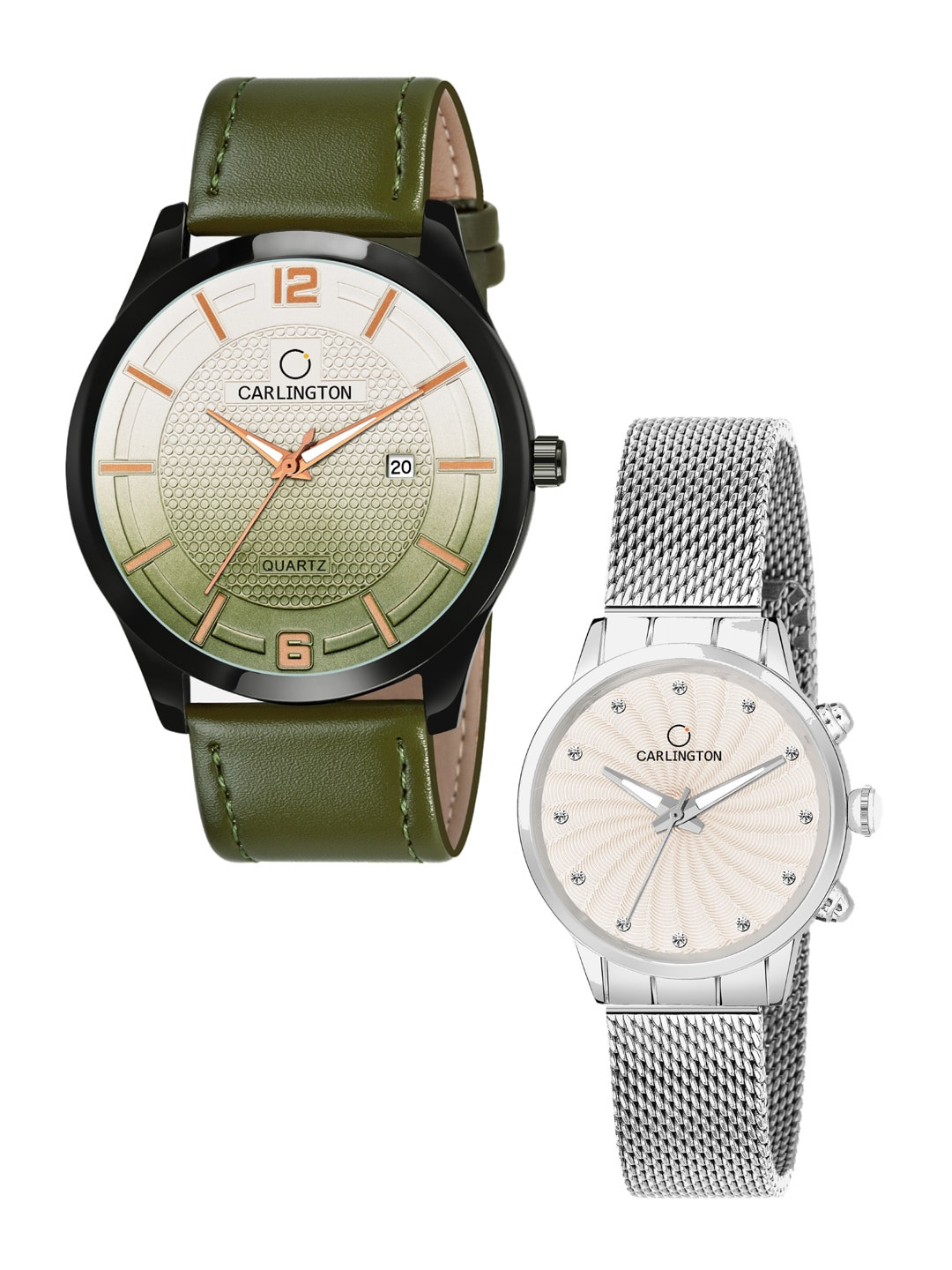 

CARLINGTON Unisex Multicoloured Dial & Multicoloured Leather Straps Analogue Watch Combo CT1010 Green -