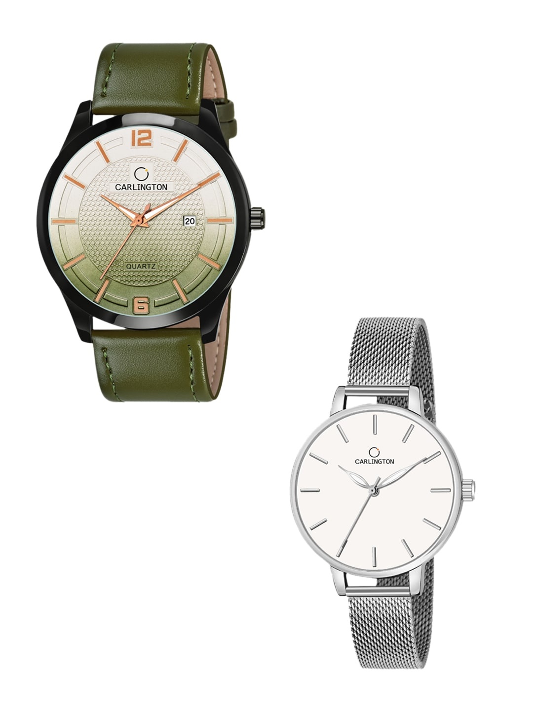 

CARLINGTON Unisex Set Of 2 Analogue Watch Combo CT1010 Green - CT2014 Silver