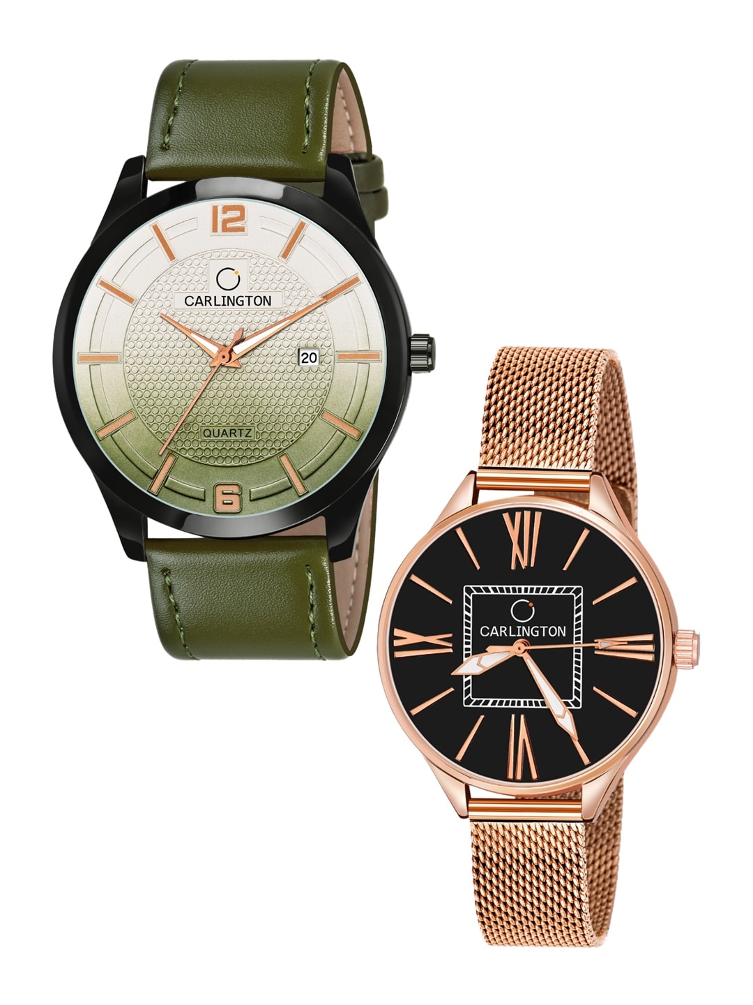 

CARLINGTON Unisex Multicoloured Dial & Multicoloured Leather Straps Analogue Watch Combo CT1010 Green -
