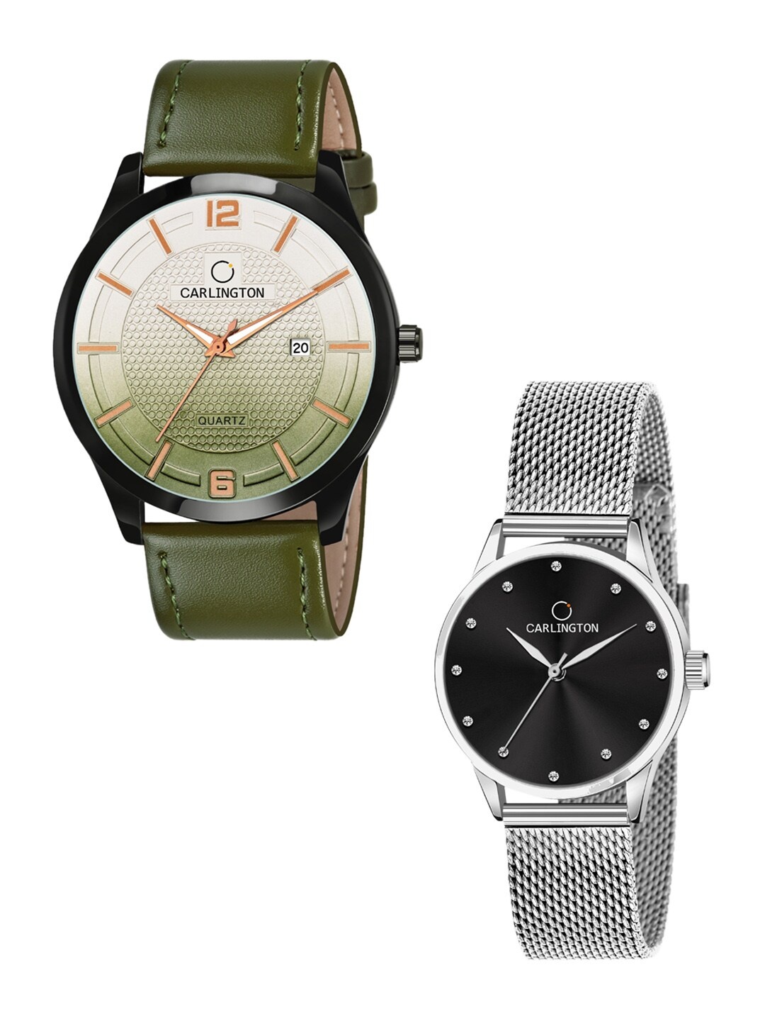 

CARLINGTON Unisex Multicoloured Dial & Multicoloured Leather Straps Analogue Watch Combo CT1010 Green -