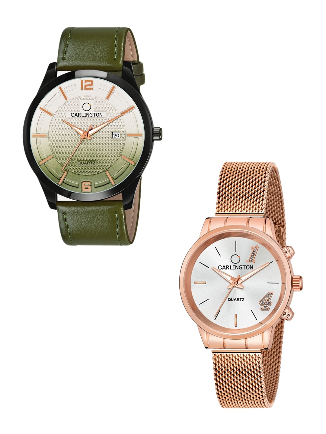 

CARLINGTON Unisex Multicoloured Dial & Multicoloured Leather Straps Analogue Watch Combo CT1010 Green -