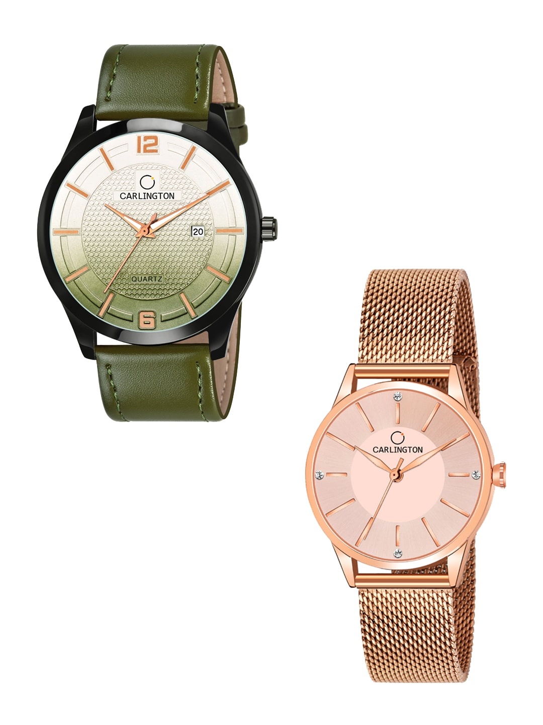 

CARLINGTON Unisex Set Of 2 Analogue Watch, Green