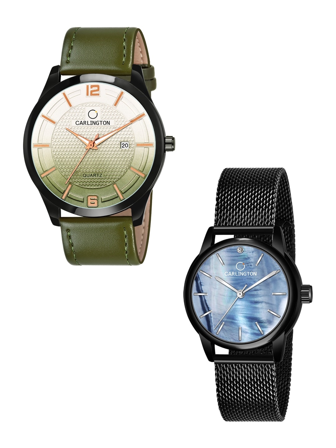 

CARLINGTON Unisex Set Of 2 Analogue Watch Combo CT1010 Green - CT2010 BlackBlue