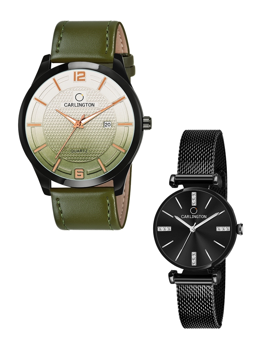 

CARLINGTON Unisex Set Of 2 Analogue Watch Combo CT1010 Green - CT2011 Black