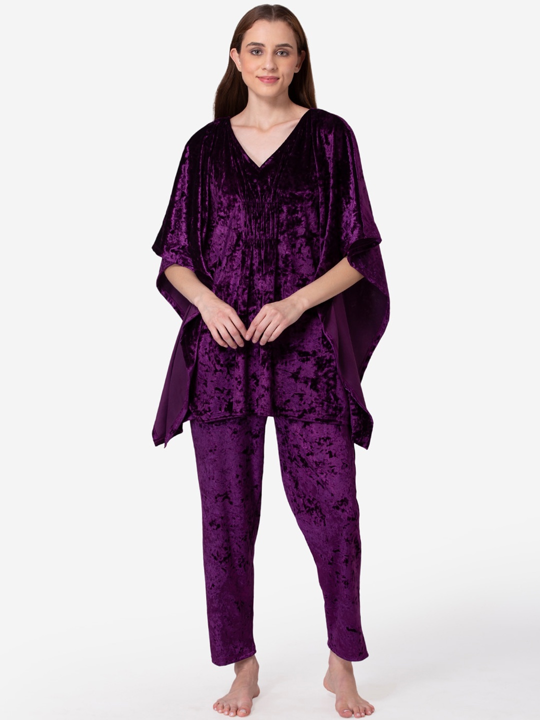 

Fluffalump Women Purple & Black Printed Night suit
