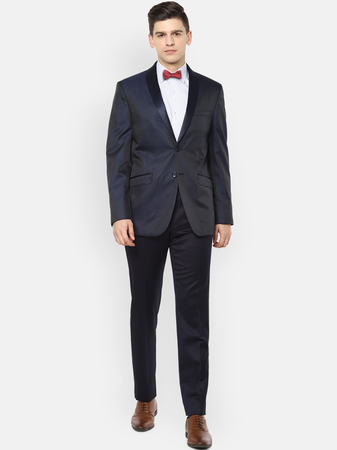 

Van Heusen Men Navy Blue Self Design Two Piece Suit