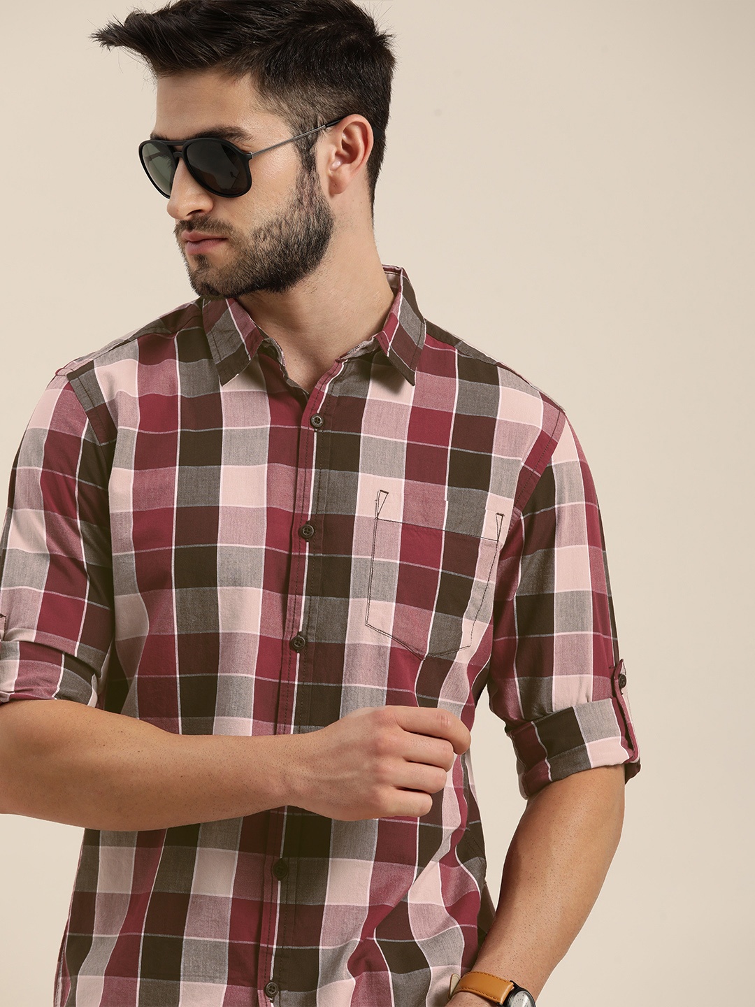 

Moda Rapido Men Maroon & Grey Checked Slim Fit Sustainable Casual Shirt