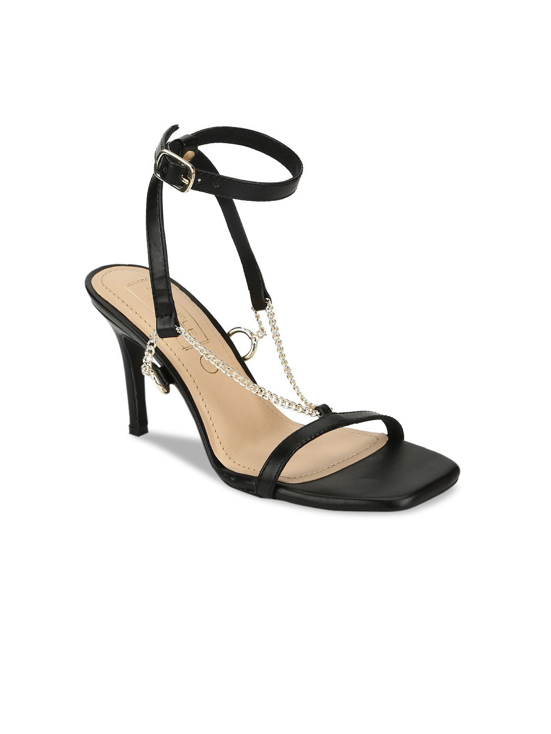 

Truffle Collection Black Embellished PU Sandals with Buckles