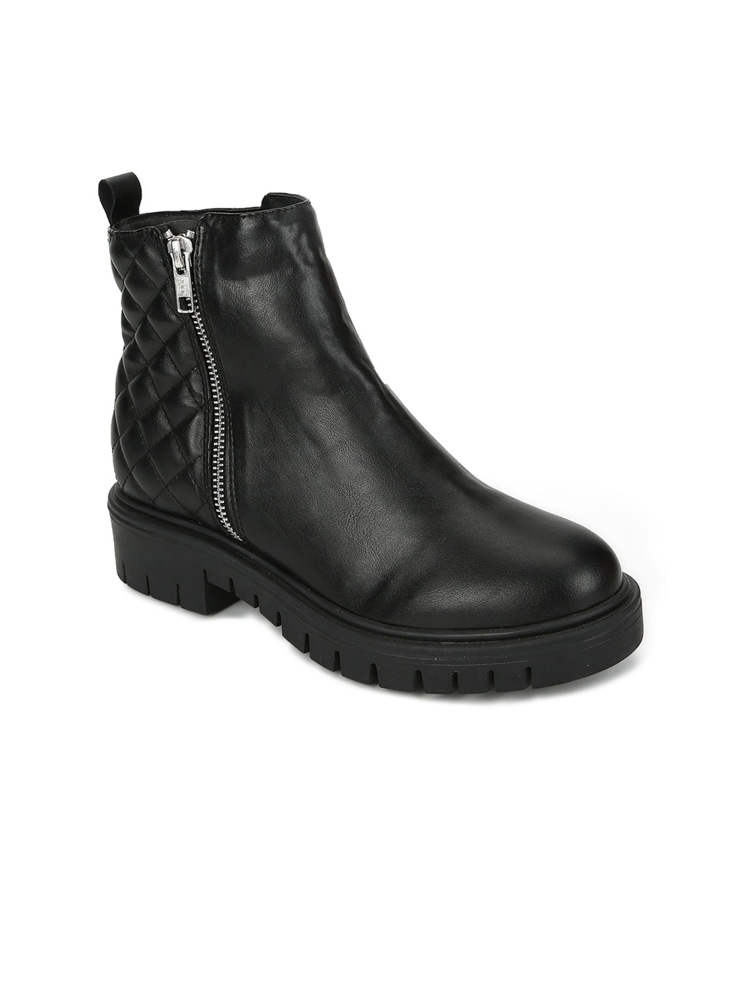 

Truffle Collection Black PU Block Heeled Boots
