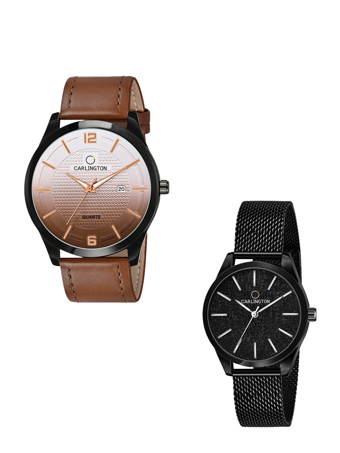 

CARLINGTON Unisex Multicoloured Dial & Leather Bracelet Style Straps Analogue Watch Combo, Tan