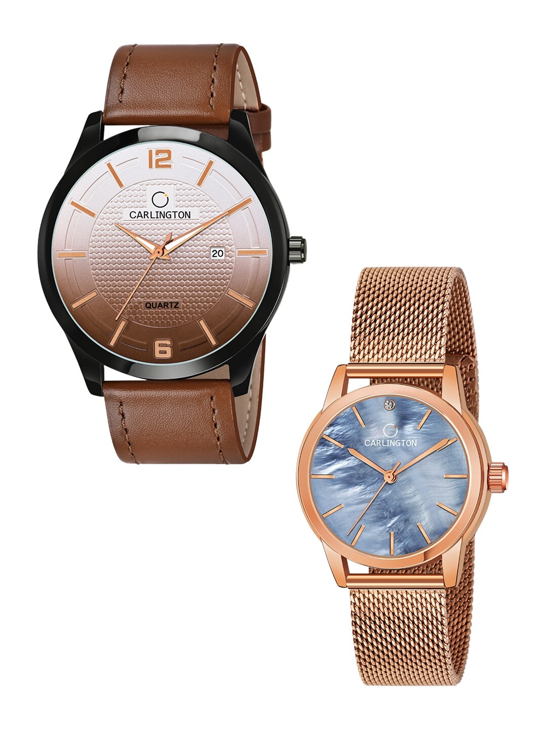 

CARLINGTON Unisex Set Of 2 Multicoloured Dial & Multicoloured Analogue Watch CT1010-CT2010, Tan