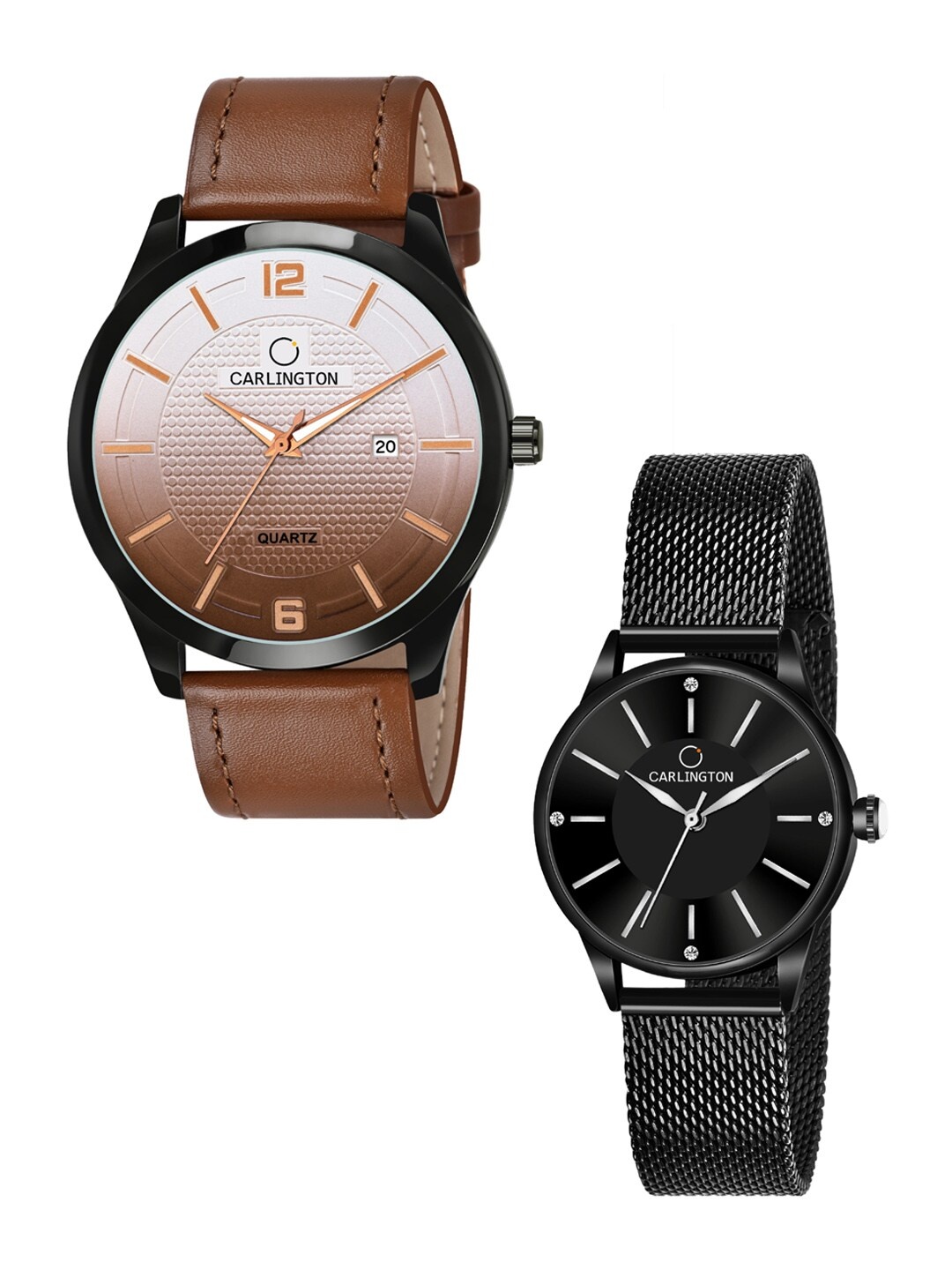 

CARLINGTON Unisex Multicoloured Analogue Watch Combo CT1010 Tan - CT2004 Black