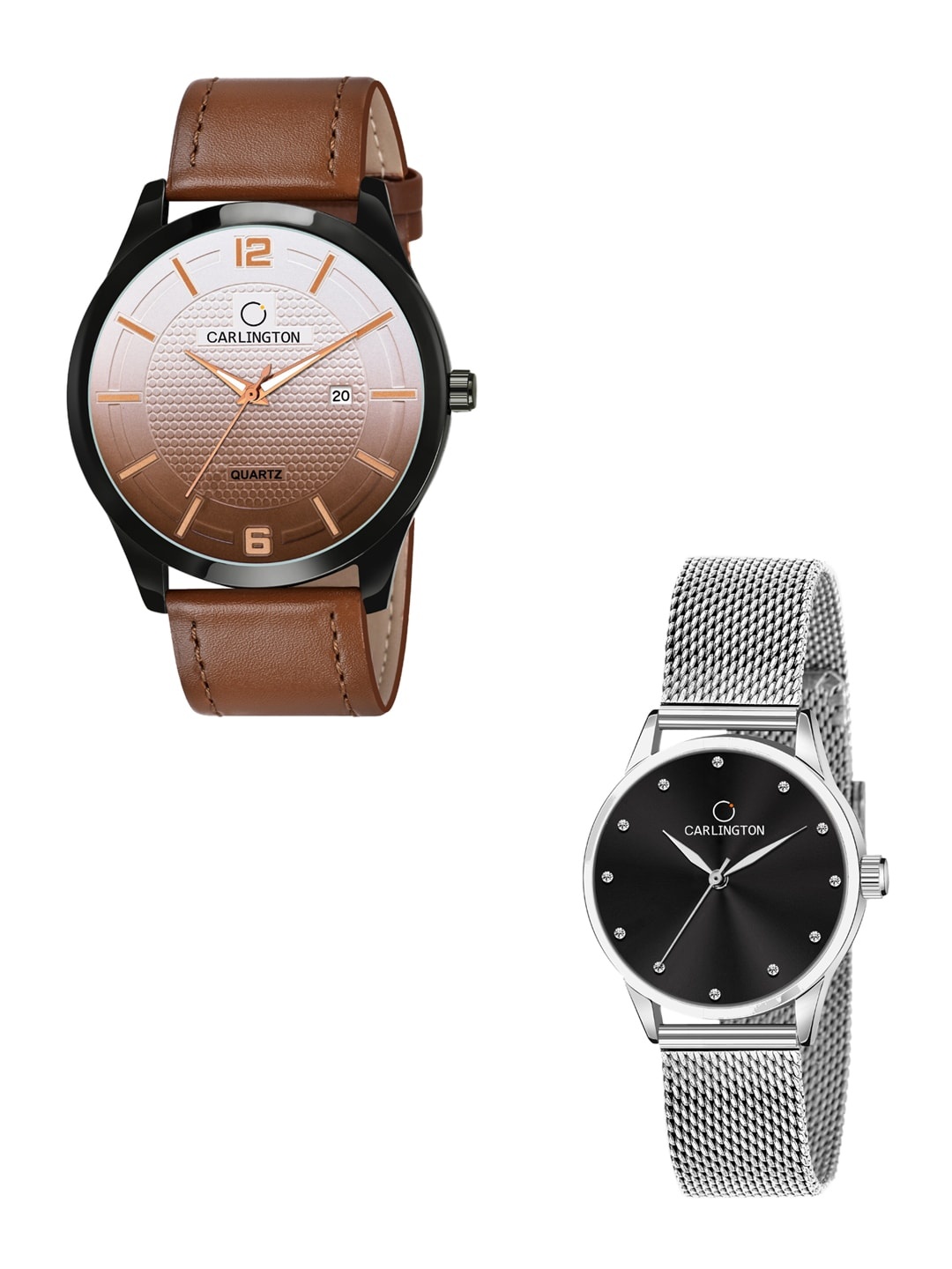 

CARLINGTON Unisex Dial Tan & Silver Leather Straps Analogue Watch Combo CT1010 Tan
