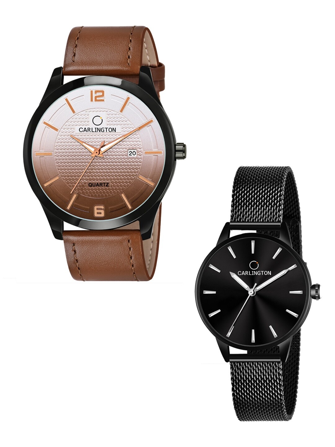 

CARLINGTON His & Her Analogue Watch CT1010 CT2007, Brown
