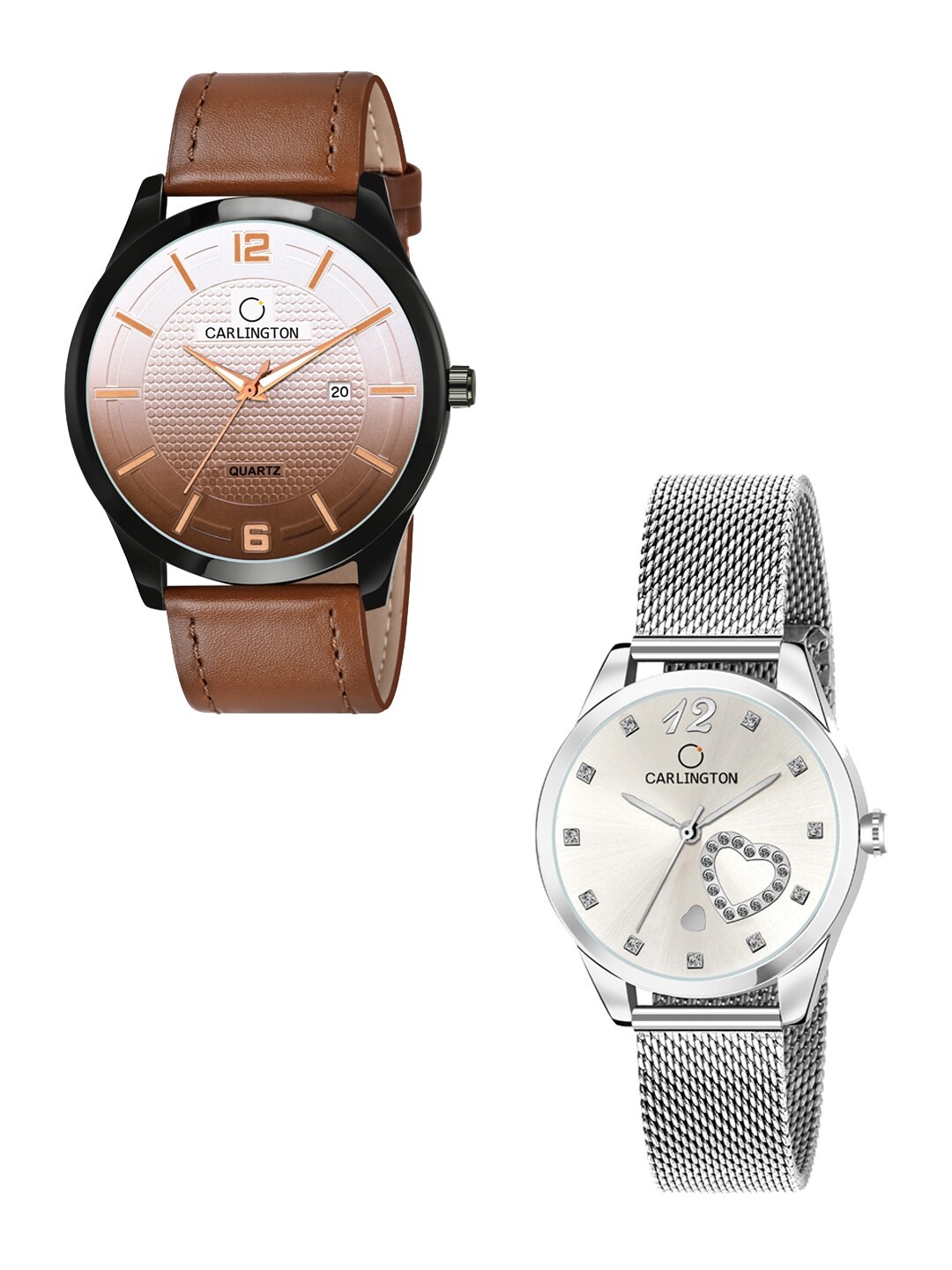 

CARLINGTON Set Of 2 Multicoloured Dial & Leather Straps Analogue Watch CT1010-CT2006, Tan