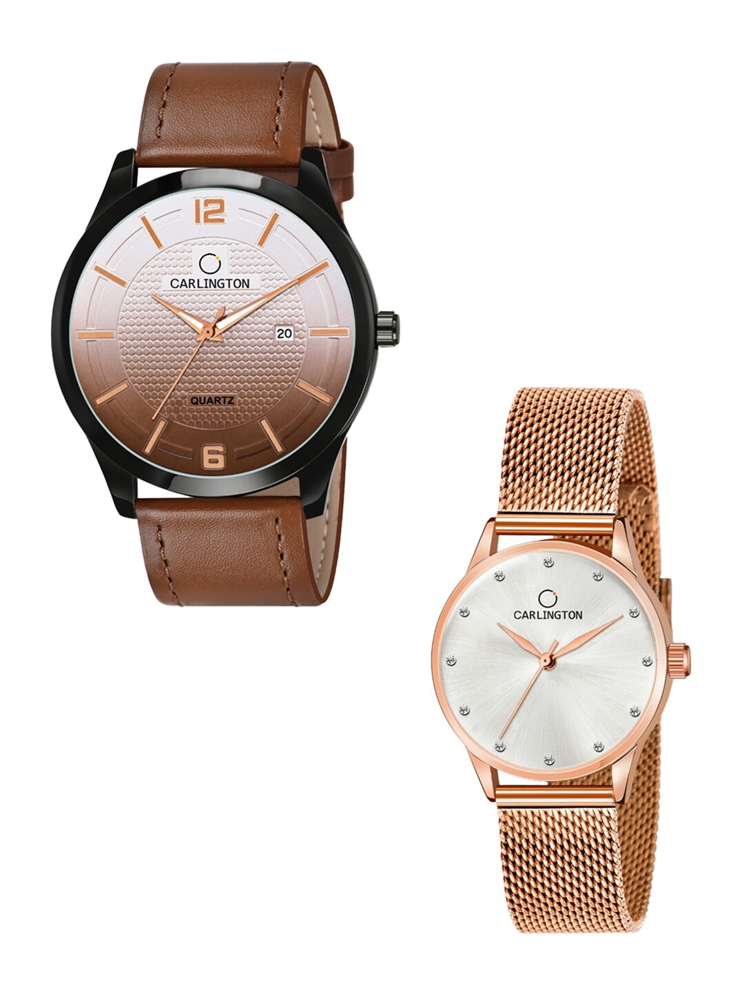 

CARLINGTON Unisex Tan & Gold Dial & Leather Straps Analogue Watch Combo CT1010 Tan